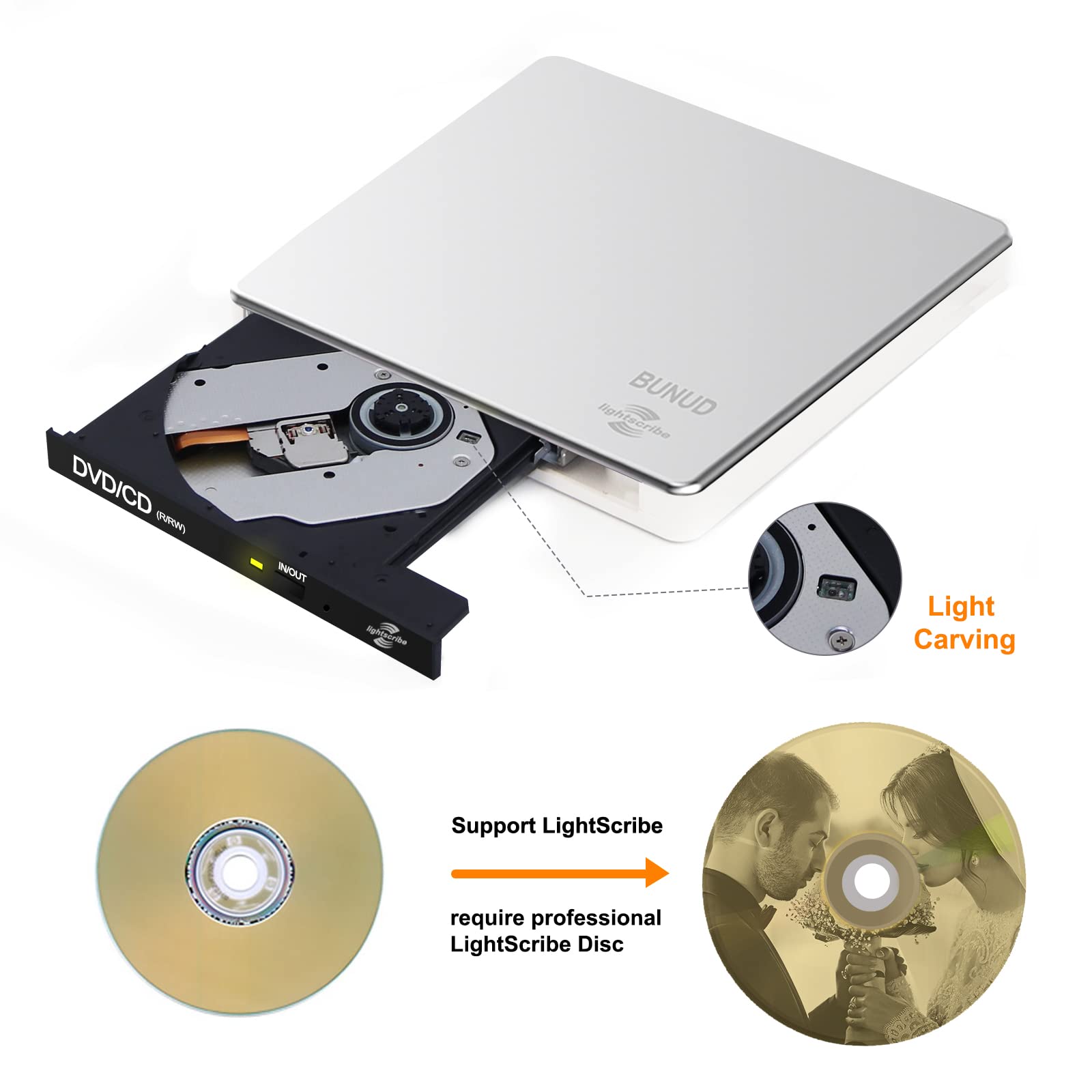External Cd Dvd Drive Lightscribe Cd/Dvd +/ Rw Burner Player Writer Optical Disk Reader Portable Cd Dvd Drive For Laptop Mac Mac