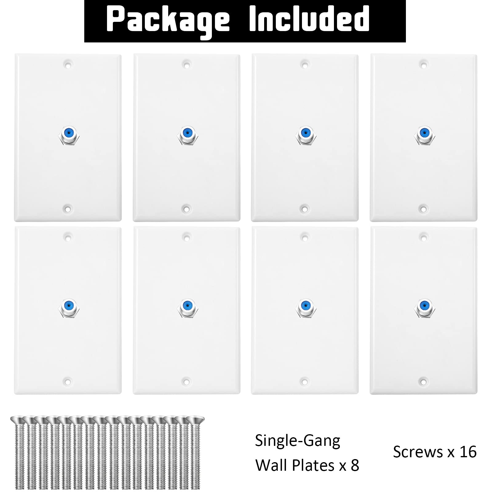 1 Port Tv Cable Wall Plate F Connector Wall Plate Coax Wall Plate Video Wall Jack Single Gang Wall Plates (White, 8 Pcs)