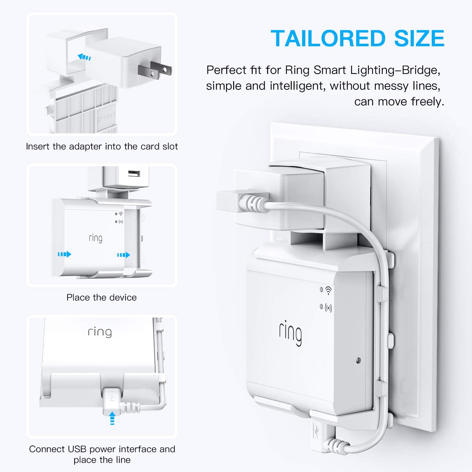 Holaca Outlet Wall Mount For Ring Smart Lighting Bridge,Easily Be Moved Saving Space No Messy Wires And Screws