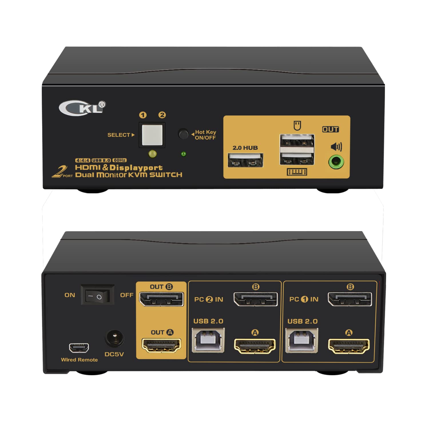 2 Port Dual Monitor Kvm Switch Hdmi + Displayport 4K 60Hz Yuv 4:4:4 With Audio And Usb 2.0 Hub Ckl 622Dh