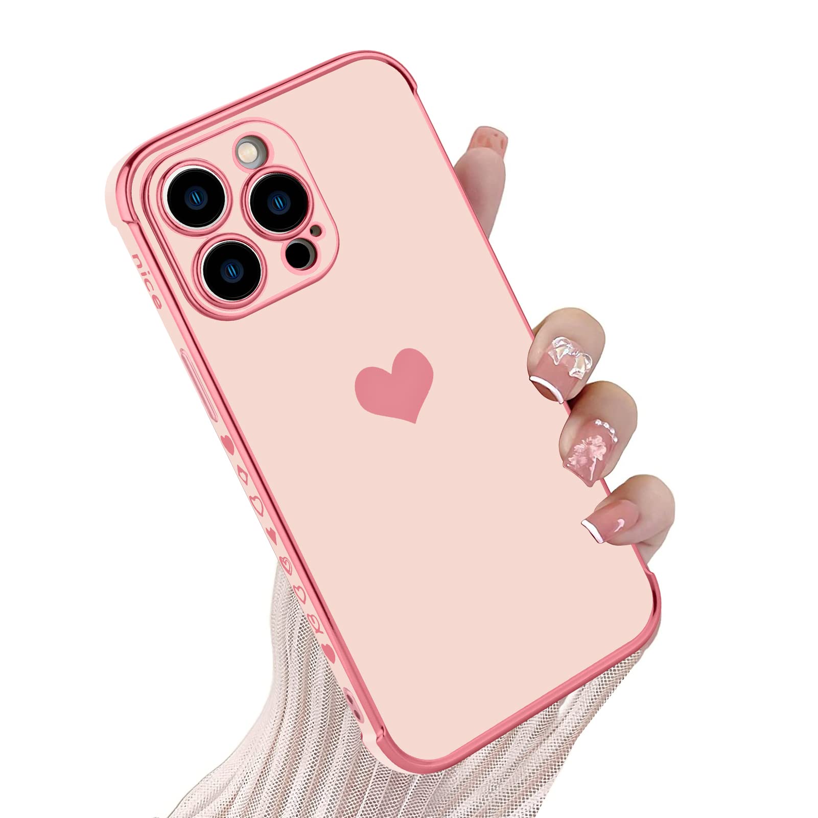 Kanghar Compatible With Iphone 14 Pro Max Case For Women Girl, Love Heart Luxury Electroplated Plating Edge With Wrist Strap Sof