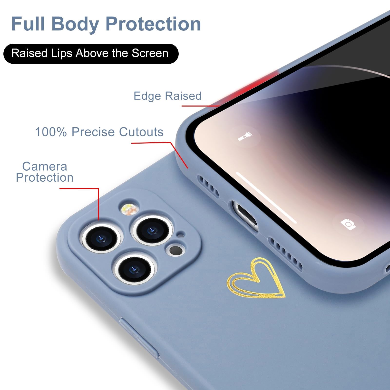 Wirvyuer For Iphone 14 Pro Max Case Cute Heart Pattern Soft Shockproof Slim Protective Silicone Phone Case Cover For Women Girls