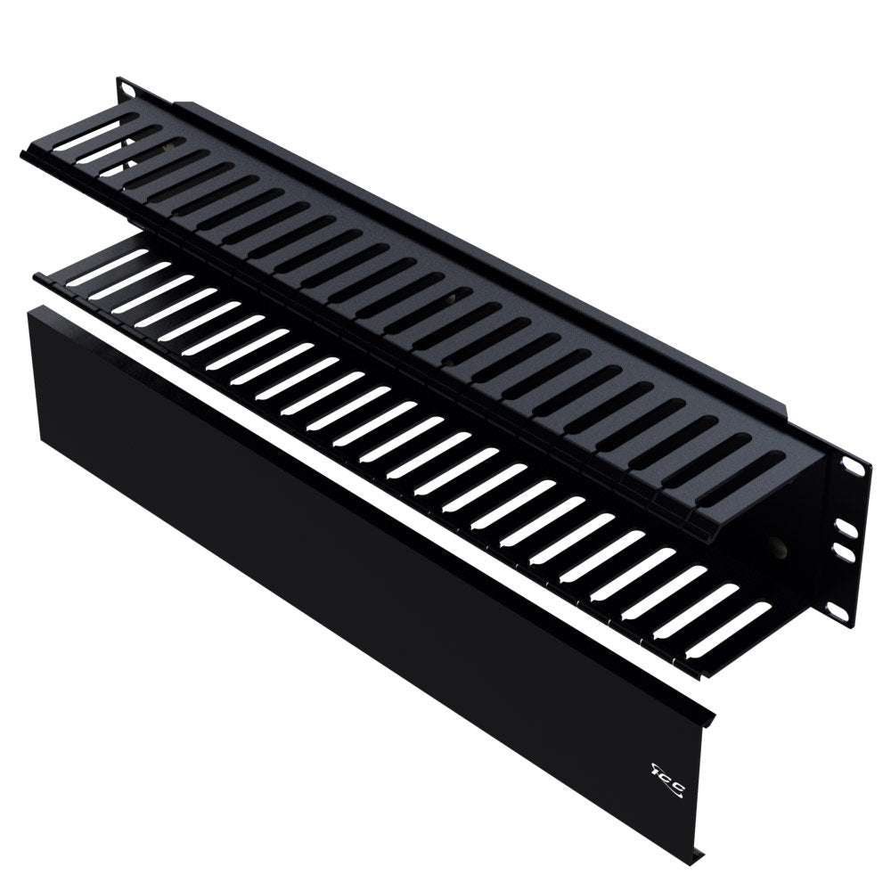 ICC Finger Duct Panel Manager with Cover, 2U Rack Mount Space, Black Powder Coat Finish, Cable Management for 19' Racks and Cabinets, Plastic, 3' Horizontal Deep with Metal Back Panel, Pack of 1