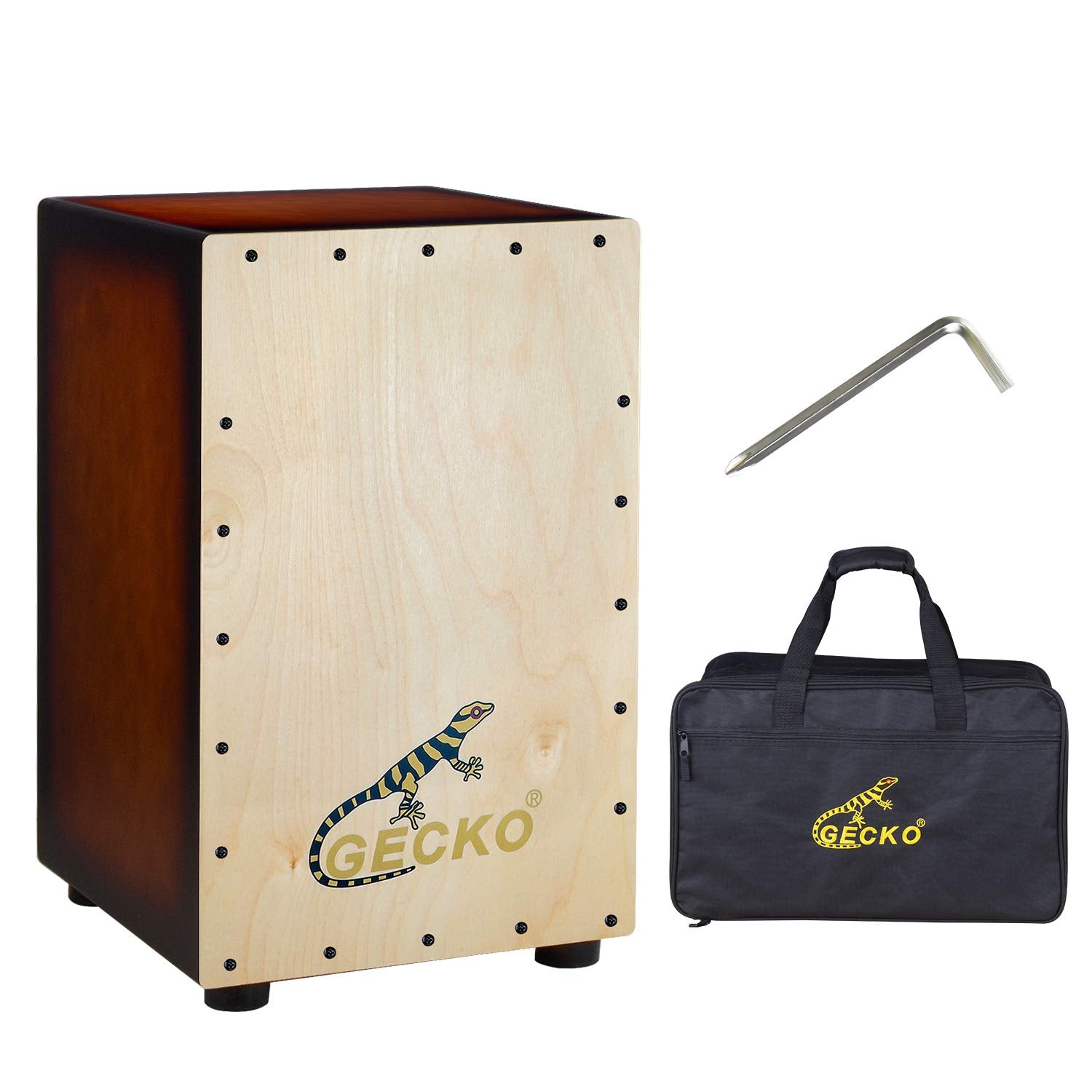 Gecko Cajon Box Drum Wooden Percussion Box, With Internal Adjustable Guitar Strings