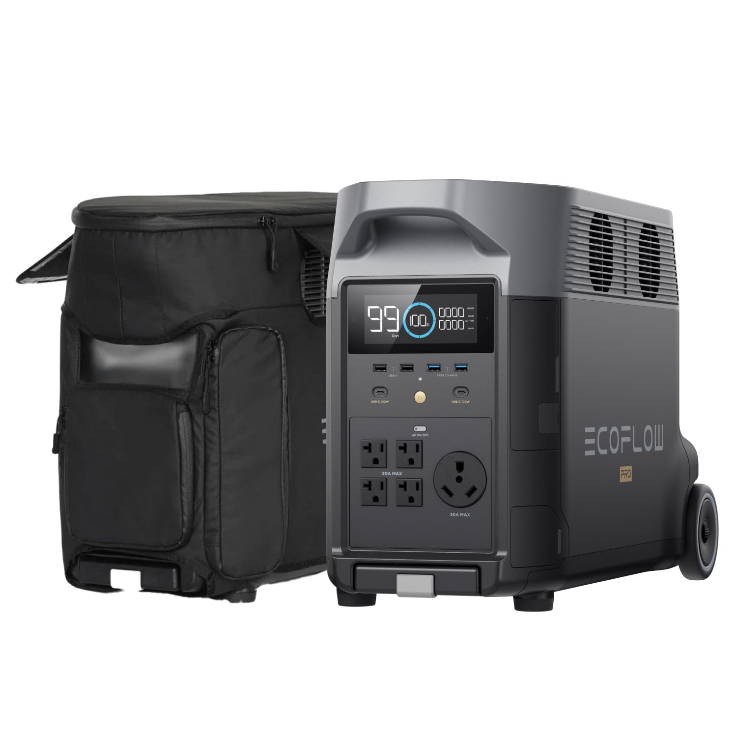 EF ECOFLOW Portable Power Station 3600Wh DELTA Pro with Bag, 2.7H to Full Charge, 5 AC Outlets, 3600W, 120V Lifepo4 Power Statio