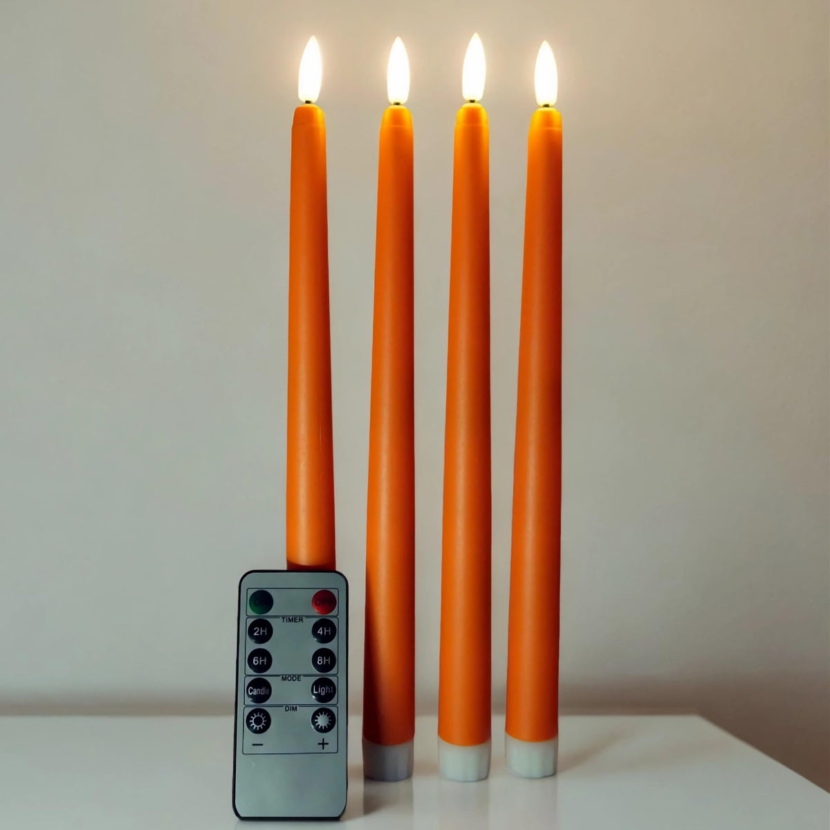 Ni Jasw Orange Flameless Taper Candles With Remote, Flickering Battery Powered Fall Thanksgiving Led Candlesticks Set Of 4