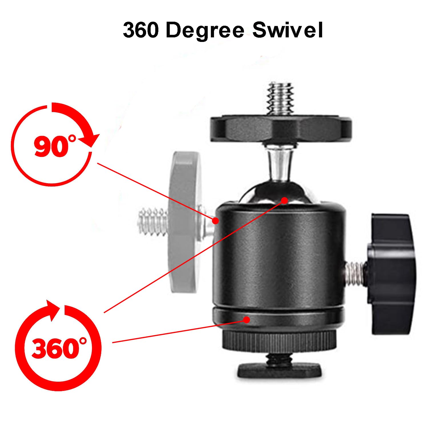 Universal 1/4'' Swivel Mini Ball Head Screw Tripod Mount With Hot Shoe(2 Pack), Eszkozta 360 Degree Rotating Mount Base Adapter