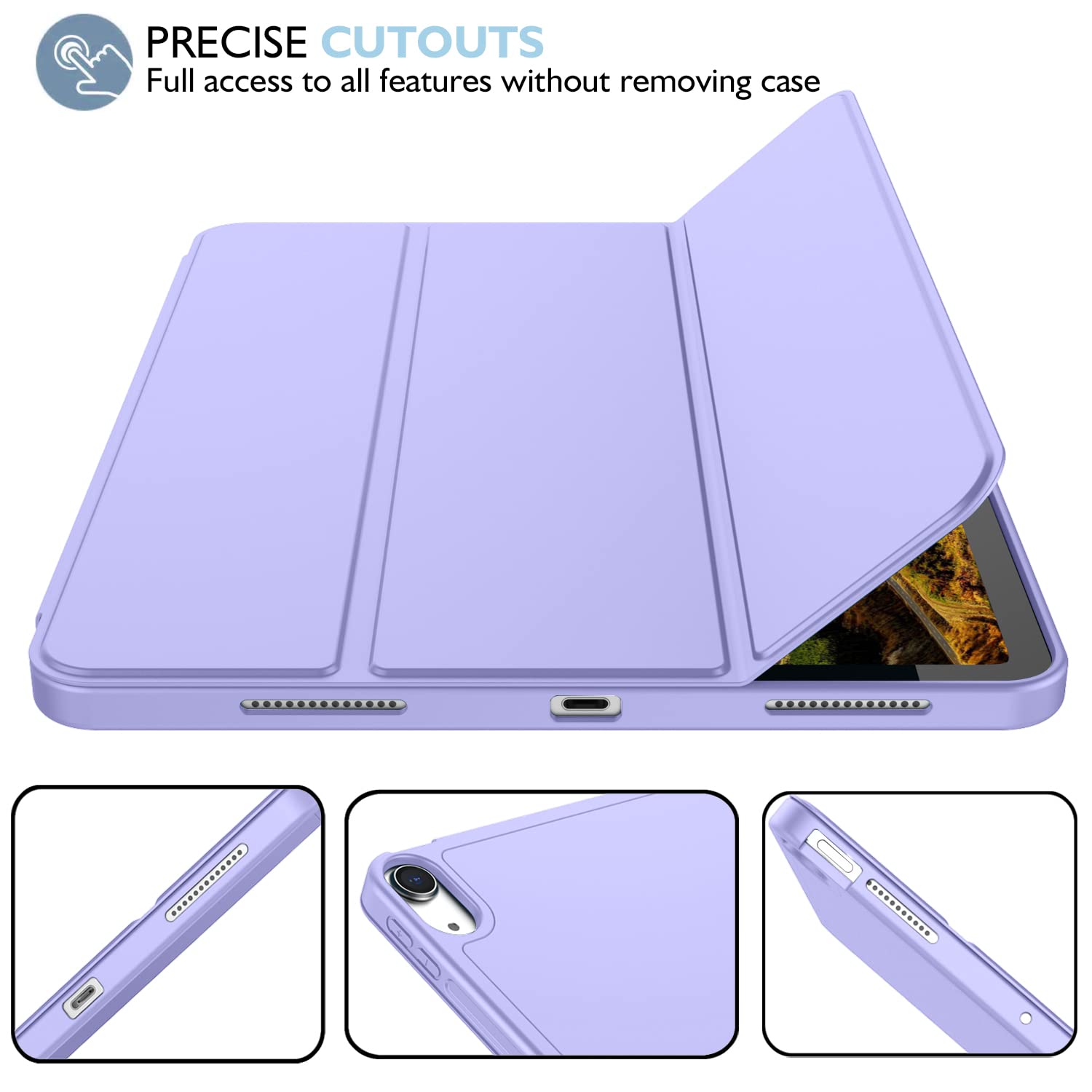 Imieet Ipad Air 11 Inch Case M3(2025) / M2 (2024), Ipad Air 5Th/4Th Generation Case 2022/2020 10.9 Inch With Pencil Holder,Trifold Stand Smart Case With Soft Tpu Back(Light Purple)