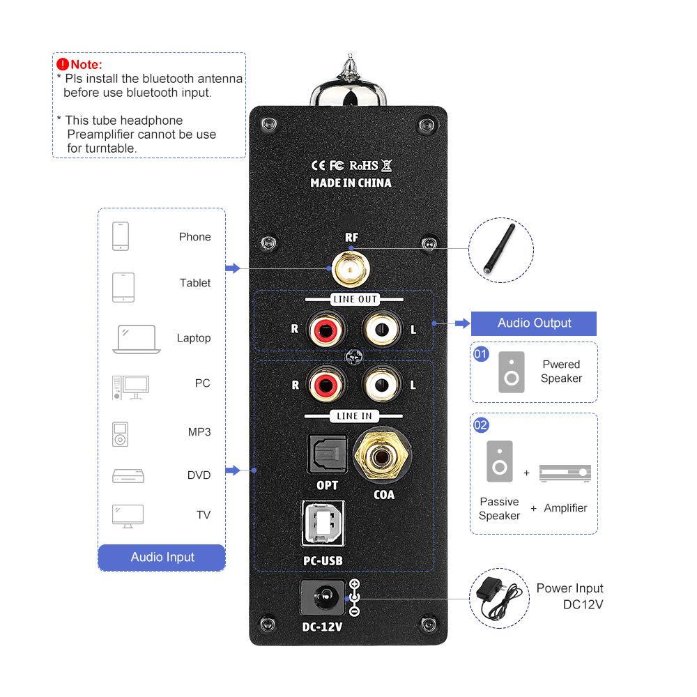 Aiyima T8 6N3 Digital Tube Preamplifier Bluetooth 5.0 Hi Fi Headphone Preamp Decoder Preamp Pc Usb Dac Aptx For Home Wireless Receiver Audio Stereo Amplifier + With Remote Control