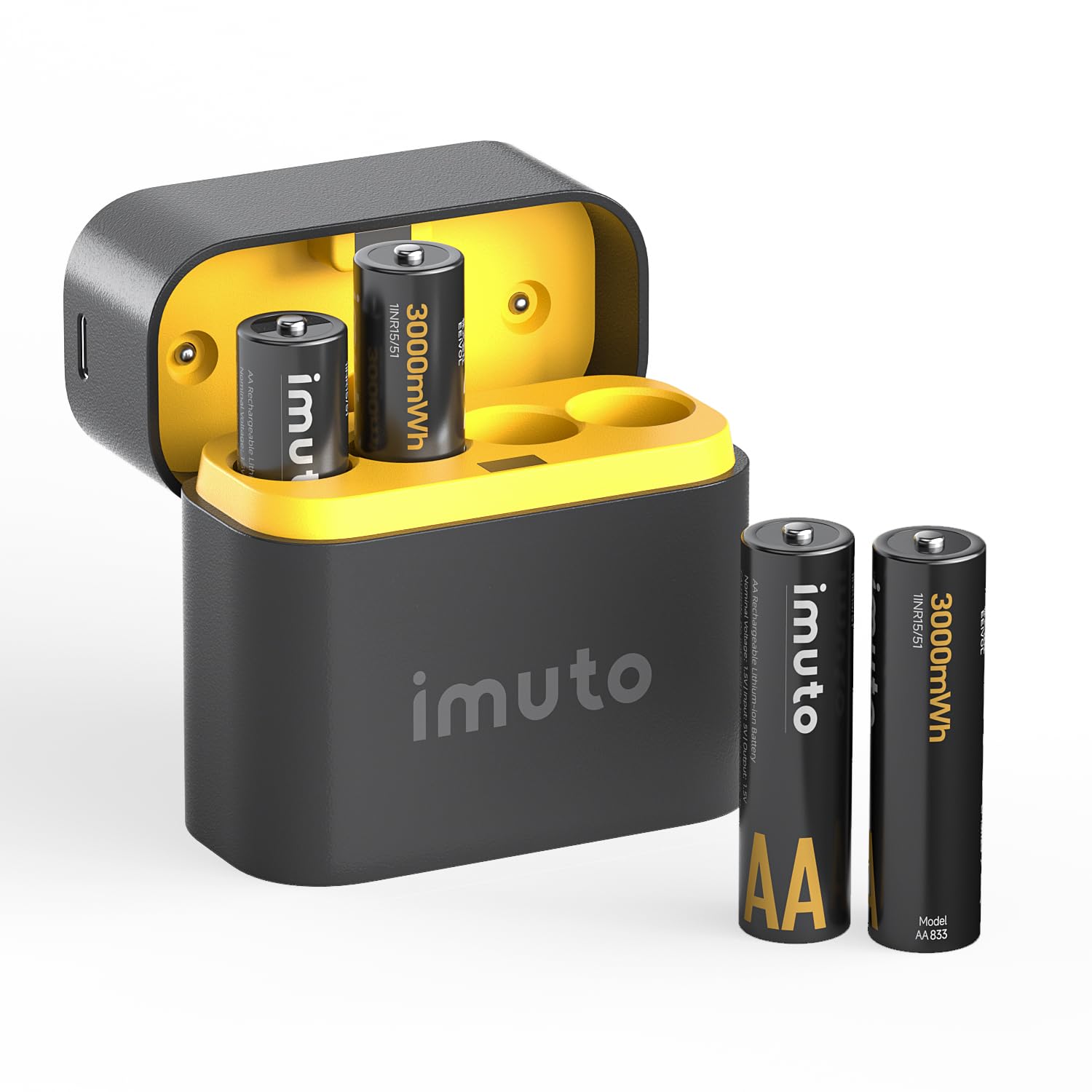 imuto 4 Pack Rechargeable AA Lithium Batteries with Charger, 3000mWh High Capacity Double A Lithium Battery, 1.5V Rechargeable A