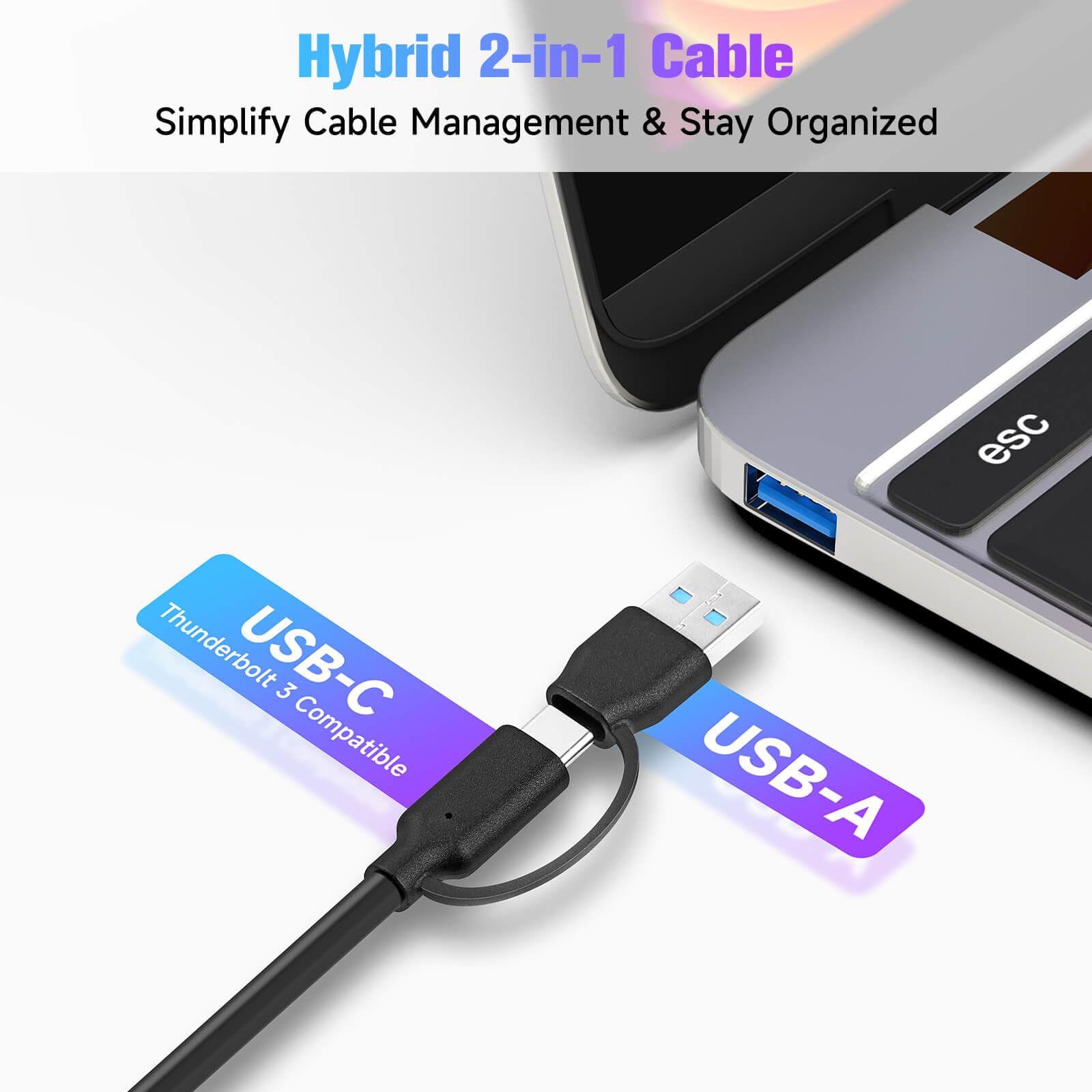 Rshtech 7 Port Powered Usb 3.2/Usb C Hub With 10Gbps Usb A 3.2, 2 Usb C 3.2, 4 Usb 3.0 Ports, Individual Touch Switches, 3.3Ft C