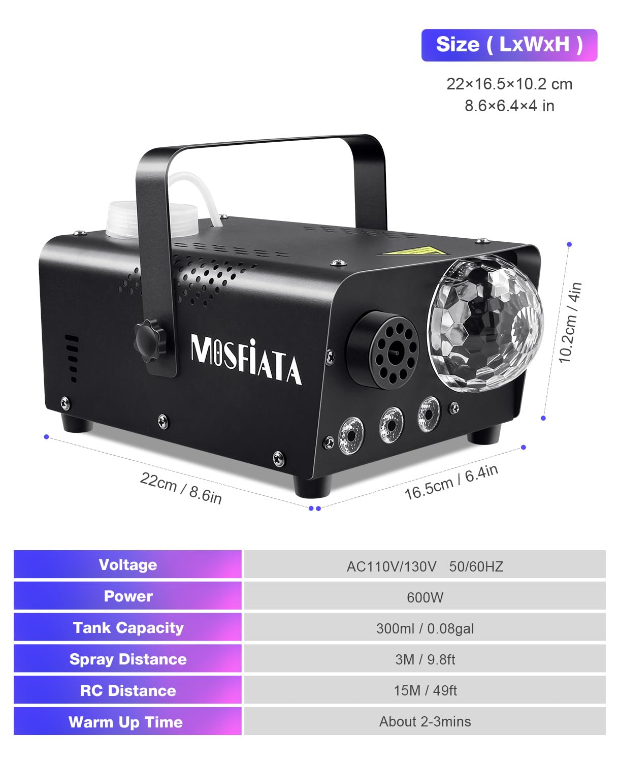 Mosfiata Fog Machine With Disco Ball Lights 600W Smoke Machine With Rgb Led Lights, 2300 Cfm Spray, Remote Control, Perfect For