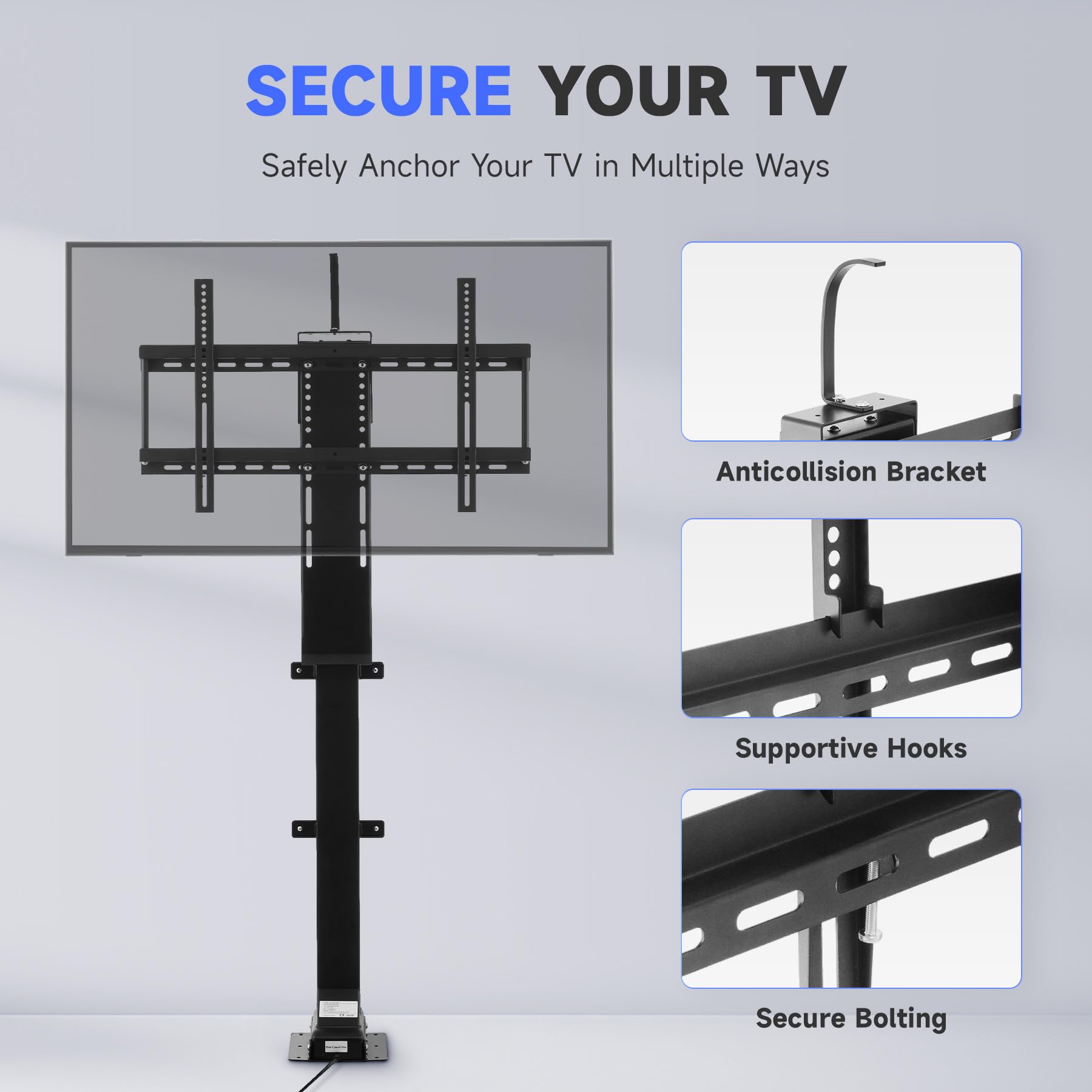 Co Z Motorized Tv Lift For 32'' To 70'' Tvs Up To 600X400 Vesa, Height Adjustable Tv Stand And Wall Mount With Remote Control An
