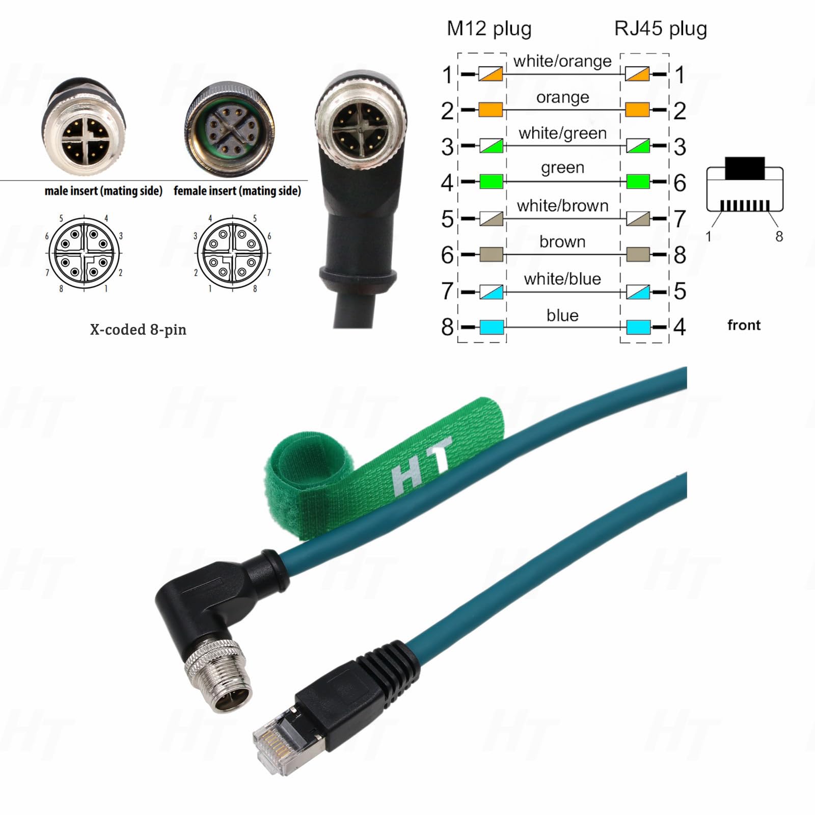 Hangton Right Angle M12 Ethernet 8 Pin X Code Rj45 Cable For Datalogic Matrix 220 320 Reader Iv3 Cognex Is8000 Dm470 Vision Came