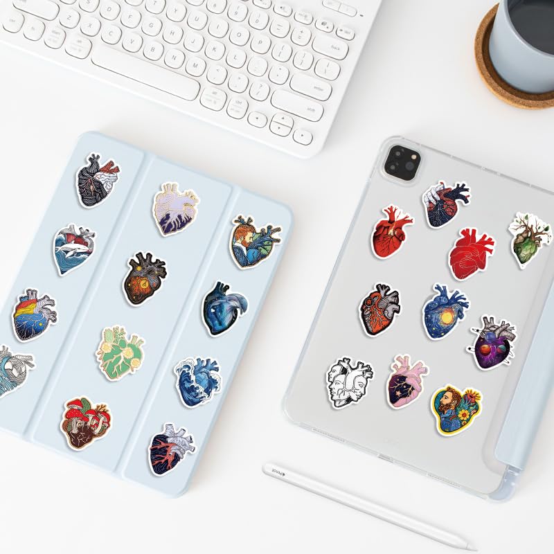 Yoksas 52Pcs Anatomical Heart Artistic Stickers   Waterproof Vinyl Human Organs Anatomy Aesthetic Heart Stickers For Water Bottl