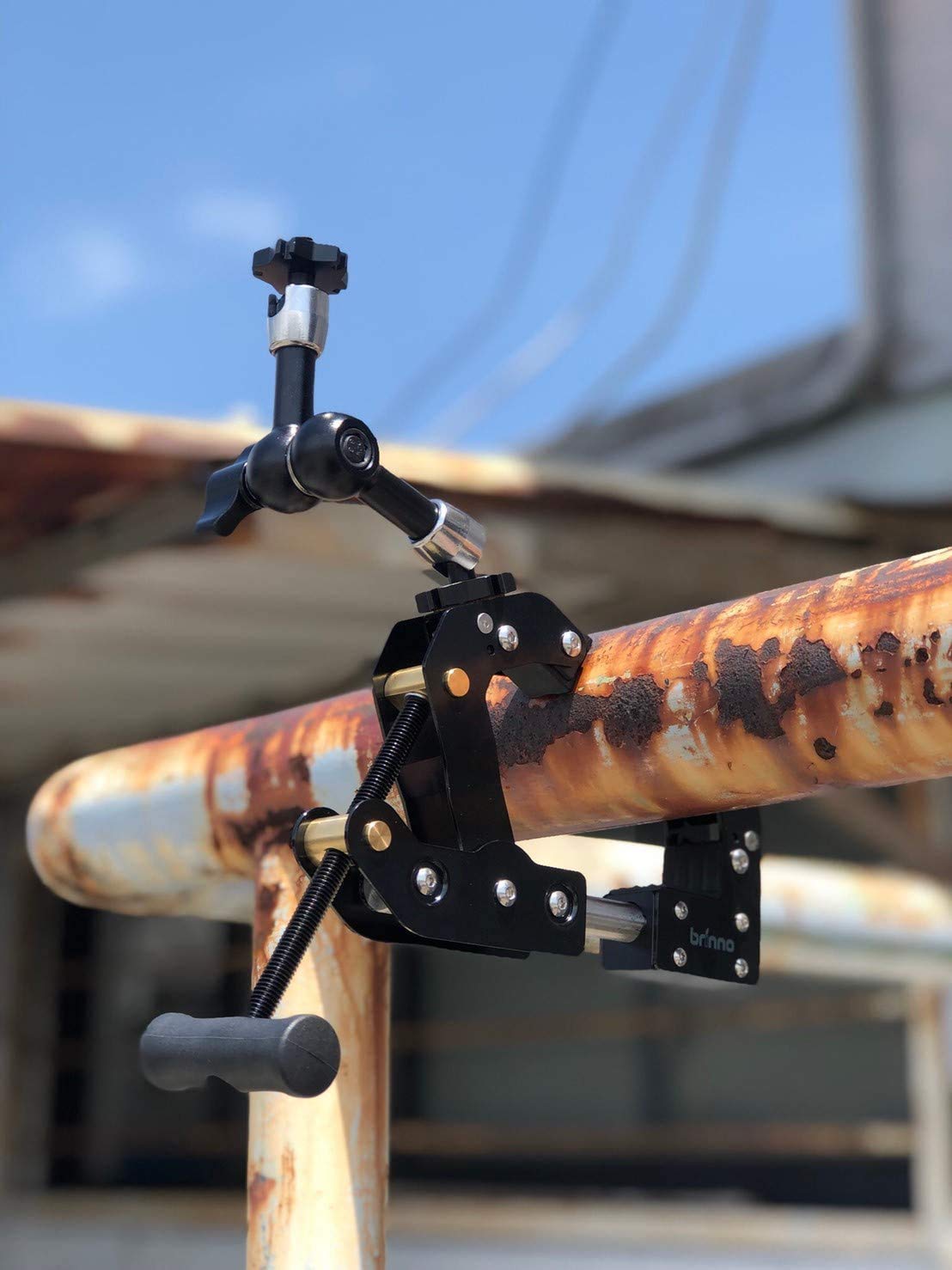 Brinno Acc1000P Camera Clamp Plus   Large, Industrial, Heavy Duty Camera Mounting Kit With Magic Arm And Extension Poles   Adjust To Any Surfaces, 360� Rotating Tripod   Universal �� Female Thread