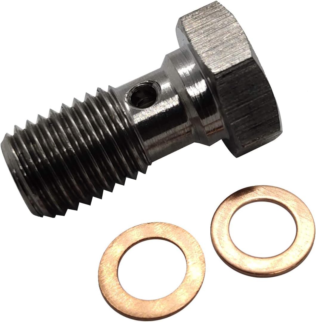 Stainless Steel Banjo Bolts M12x1.5 Brake Fitting Adapter Universal with M12 Copper Washers, Single Banjo Bolt M12x1 Metric Thre