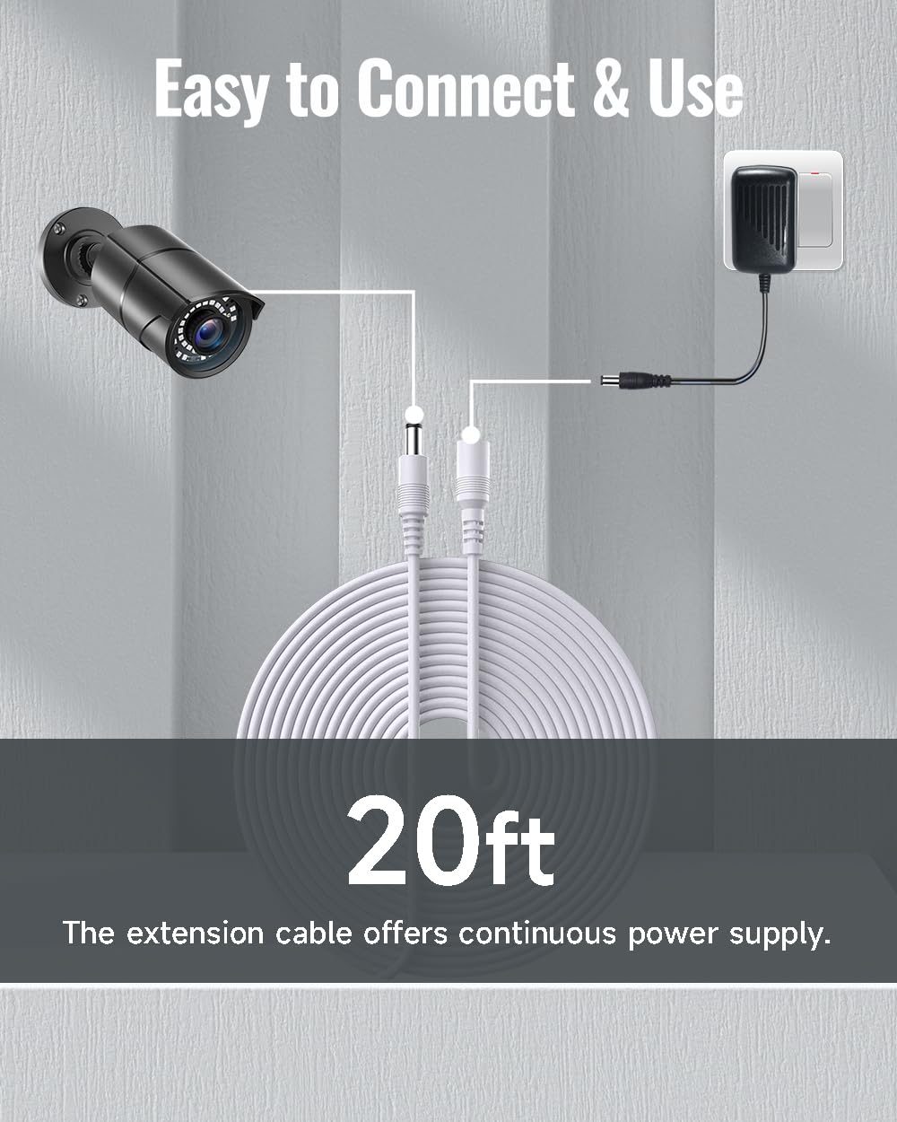 2 Pack 20Ft 6M Power Extension Cable, 5.5Mm X 2.1Mm Dc Extension Cord, Compatible With Universal 12V Dc Adapter Cord Or Wall Cha