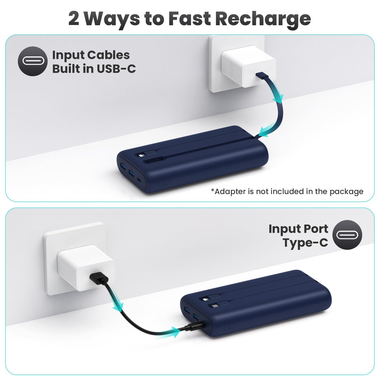 Portable Charger 40,800Mah Power Bank 25W Portable Battery Pack With 2 Built In Cables [2024 Upgraded], Pd Qc4.0 Fast Charging P
