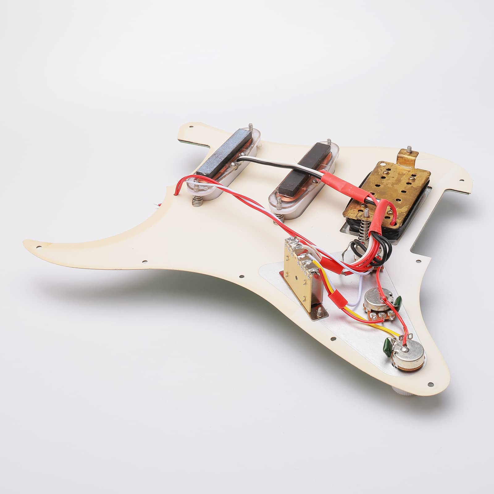 Unxuey 11 Hole Loaded Guitar Pickguard Ssh With White Pickup Humbucker Prewired Scratch Plate Set For Fender Stratorcast, 4 Ply