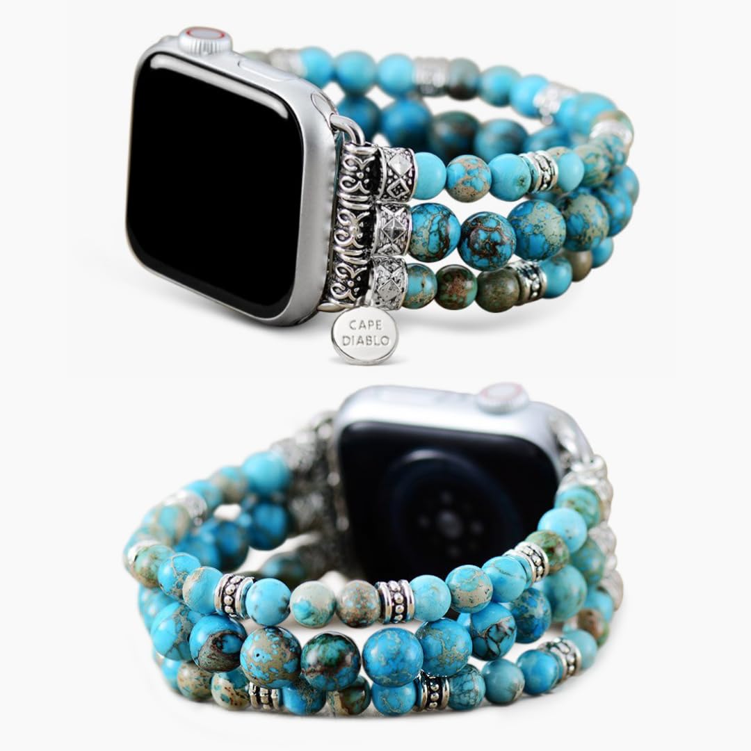 Cape Diablo Smart Watch Band For Women - Handmade Gemstone Strap - Compatible With 38Mm-45Mm Apple Faces (Turquoise Imperial Jas