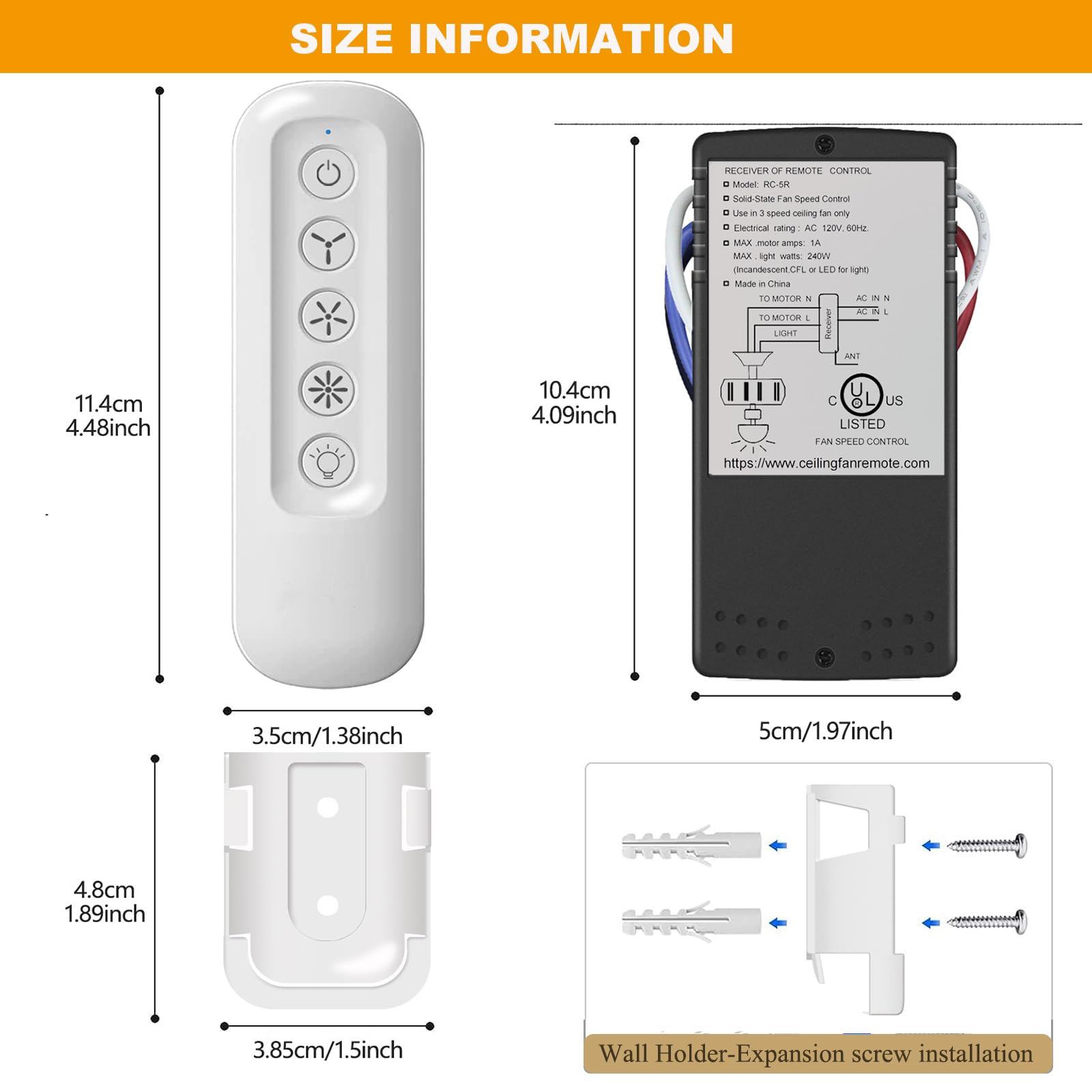 Ceiling Fan Remote Control Kit Compatible With Hampton Bay Hunter 99392 99770 99813 99815 99384 99772 99122 99123 99600, 3 Speed