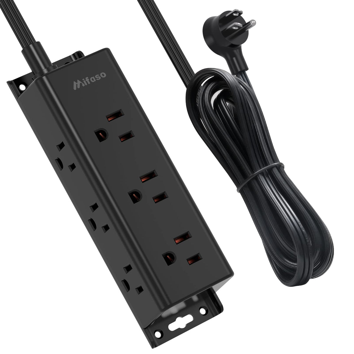 15Ft Extension Cord, Power Strip 9 Widely Spaced Multi Outlets, Wall Mount, 3 Side Outlet Extender With Long Cord, Flat Plug Sur