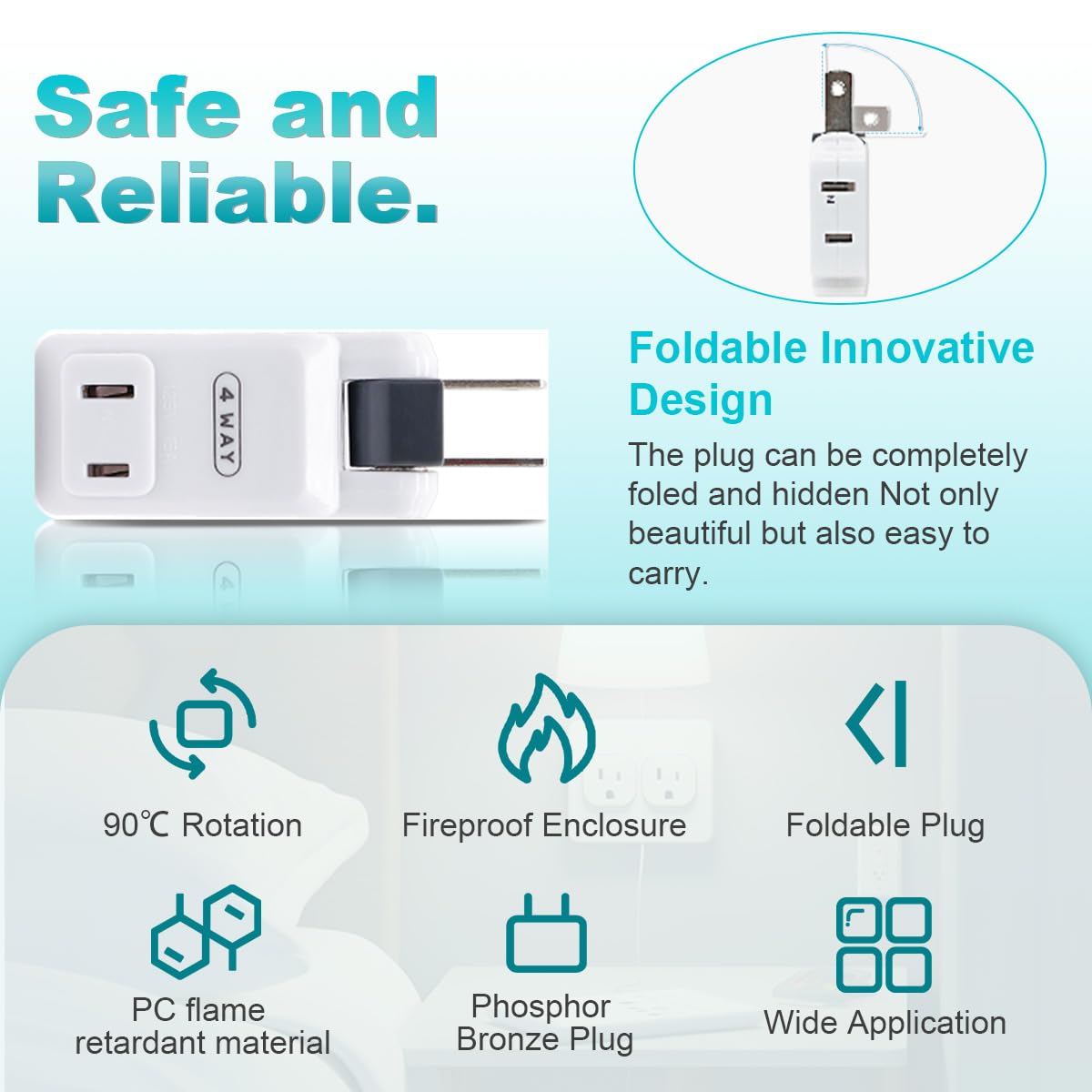 Sycon Outlet Wall Adapter, 2-Prong Swivel Ungrounded Indoor Ac Mini Plug Wall Tap-White (4 Way-2 Pack)