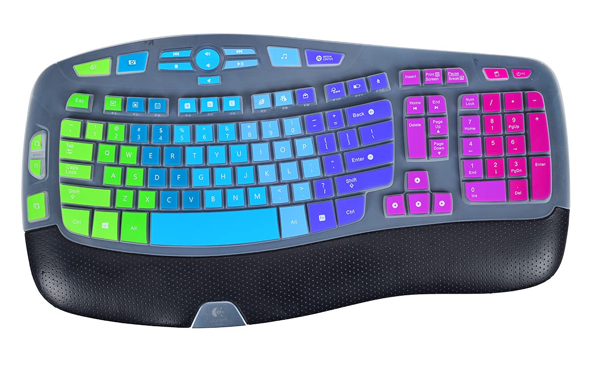 Silicone Keyboard Cover For Logitech K350 Mk550 Mk570 Wireless Wave Keyboard, Logitech K350 Mk550 Keyboard Skin Protector, Rainb