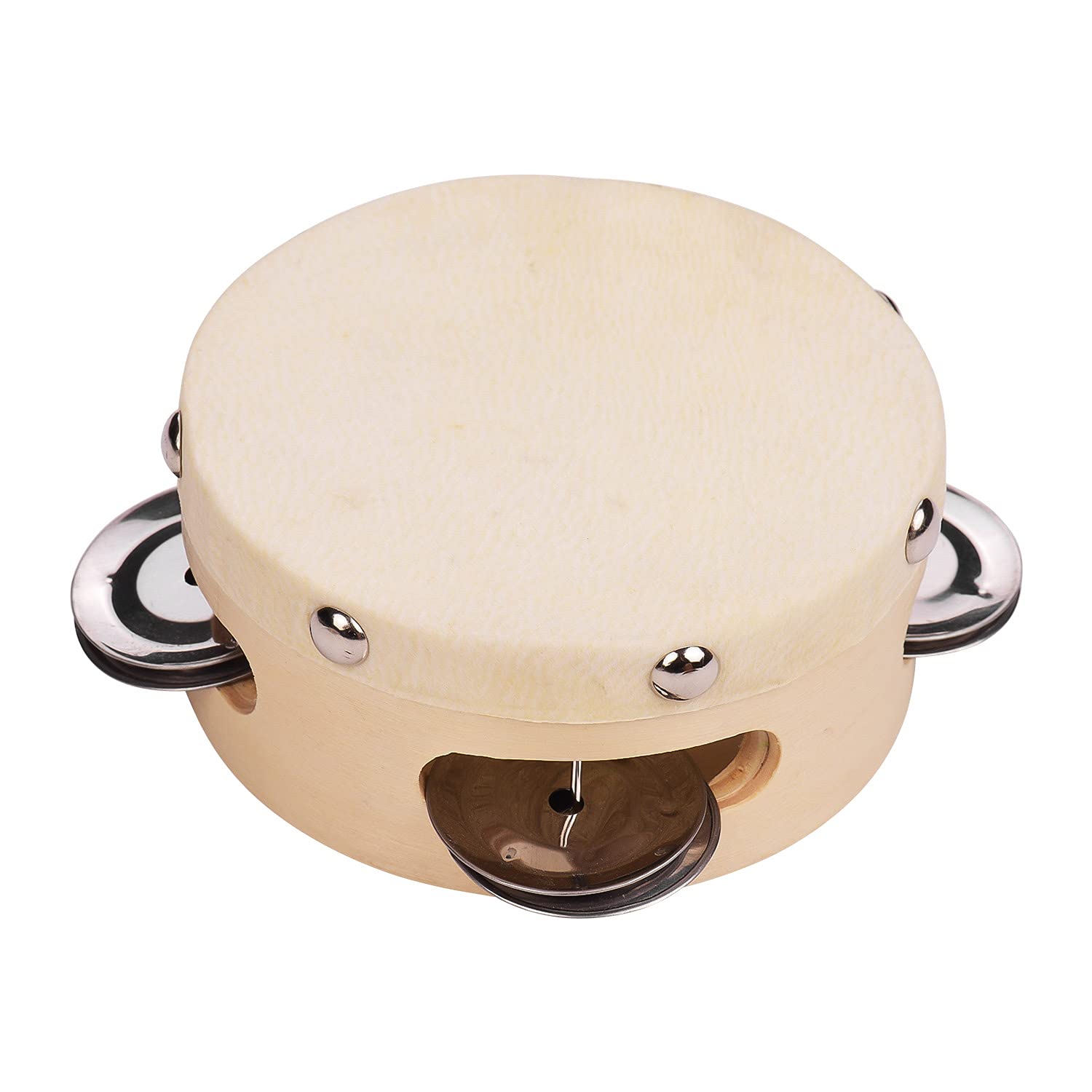 Ubervia 4 Inch Hand Tambourine wi Metal Single Row Jingles Sheepskin Drum Skin Wooden Tambourinestainment Musical Timbrel for Ad