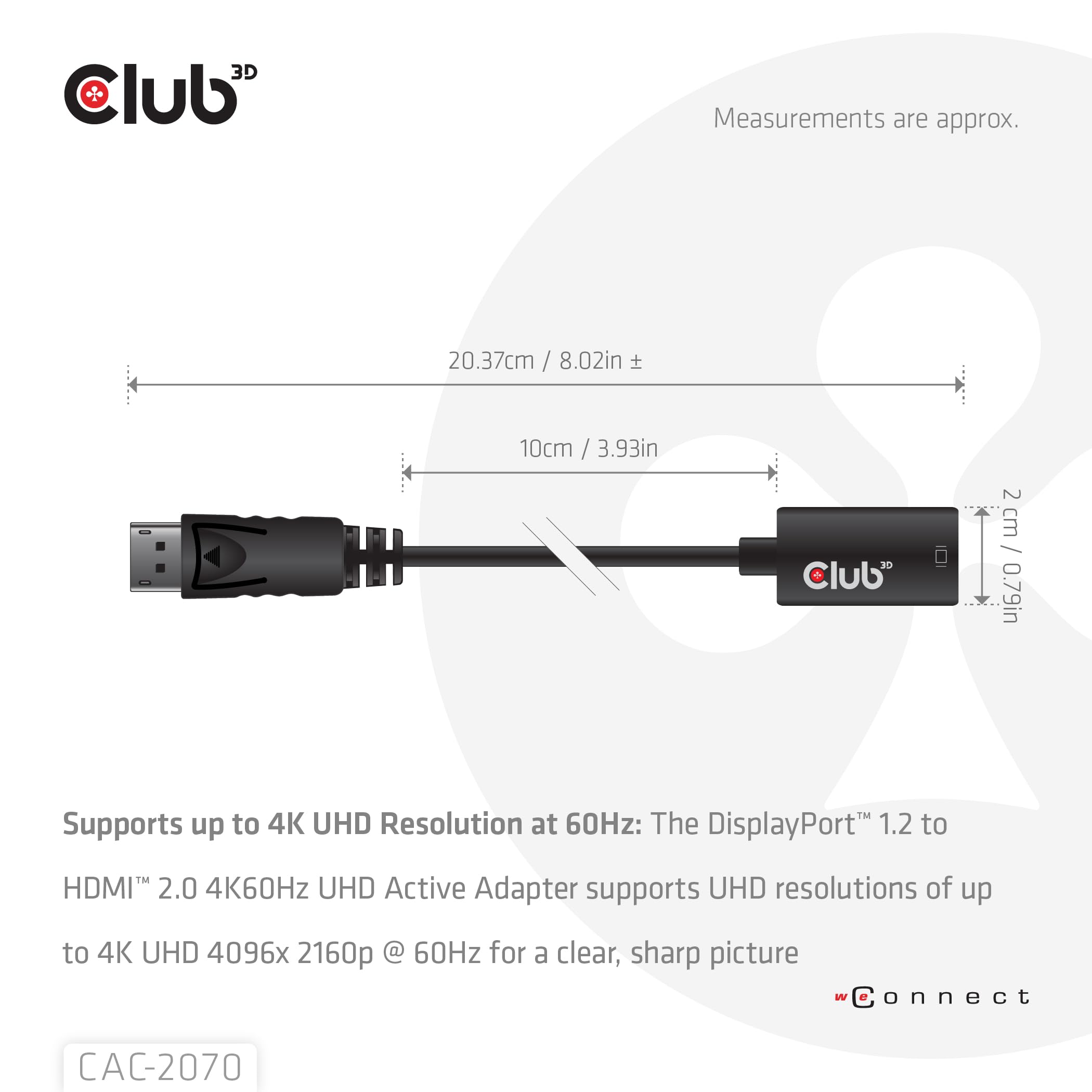 Club 3D Cac-2070 Displayport 1.2 To Hdmi 2.0 Uhd Active Adapter M/F