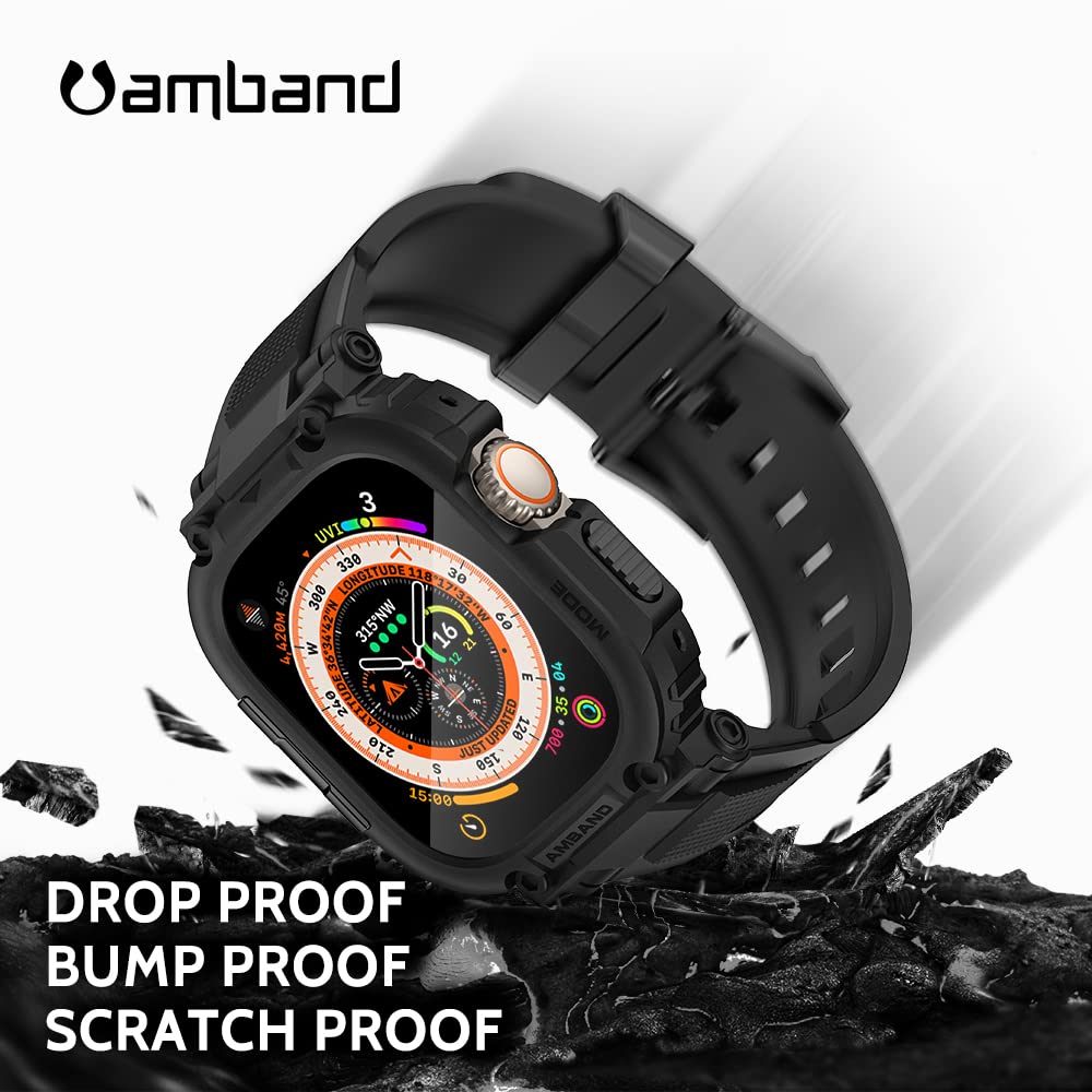 Amband Bands Case Screen Protector Compatible With Apple Watch Ultra 2/1 49Mm, M1 Sport Series Rugged Cover Strap And 9H Tempere