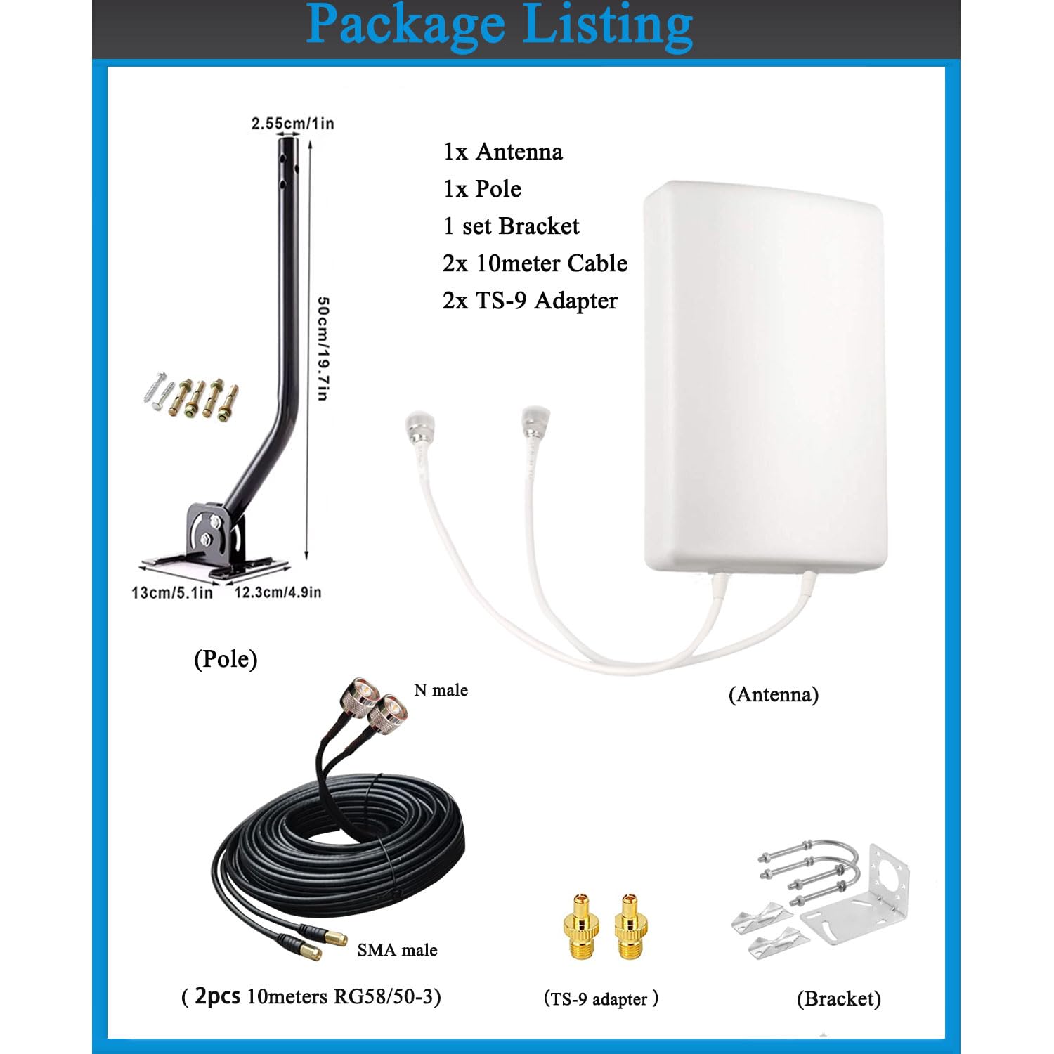 5G/ 4G/ Lte/ 2X2 Mimo Antennas Outdoor Directional Panel Antenna For Routers With Detachable Antenna, Support Verizon At&T Sprin