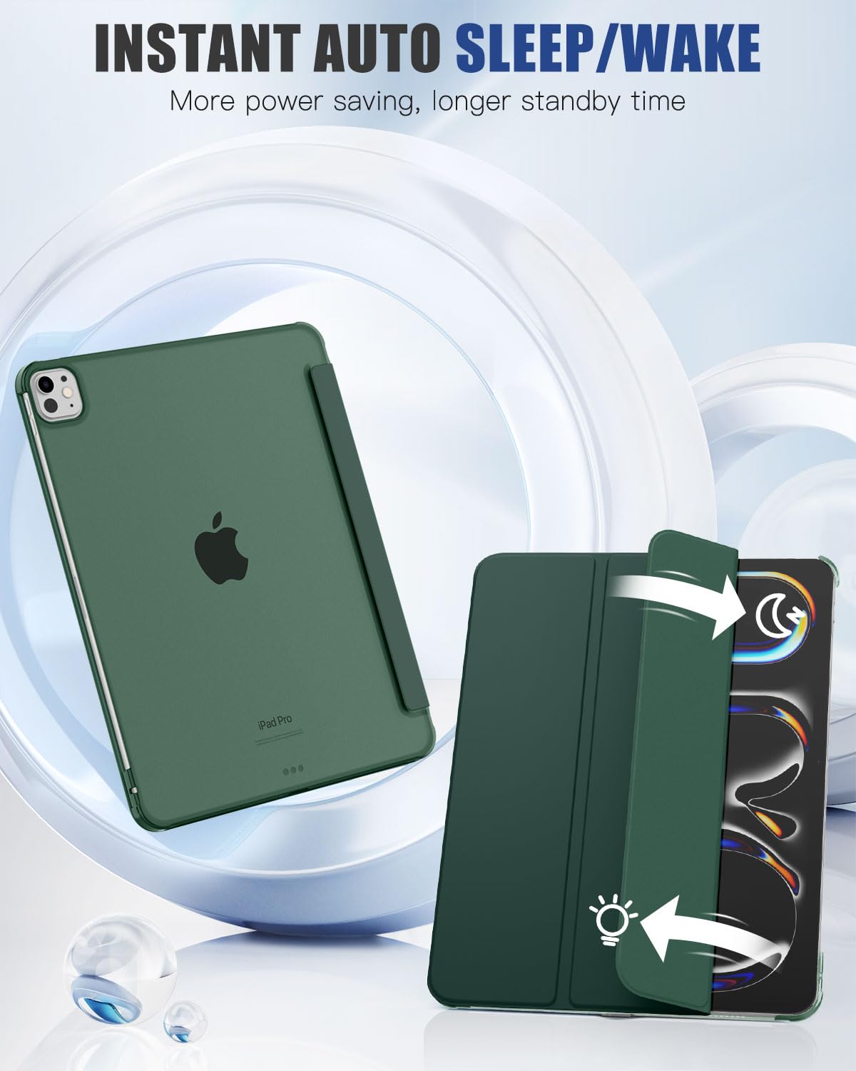 MoKo for iPad Pro 11 Inch Case M4 2024 (5th Gen),Ultra Slim Stand Case with Hard PC Translucent Back Shell Cover for iPad Pro 11'' 2024 Model(A2836/A2837/A3006),Support Apple Pencil Pro,Midnight Green