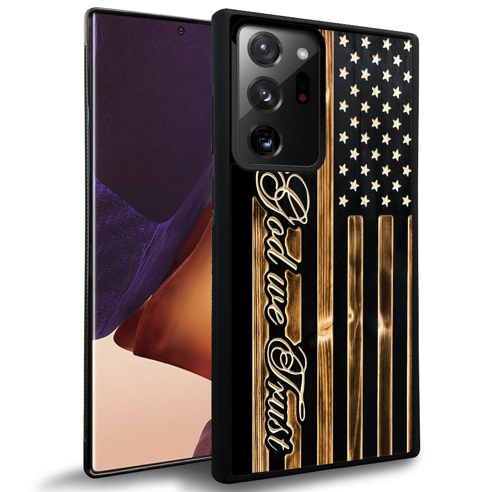 Daizag Compatible With Samsung Galaxy Note 20 Ultra Case,In God We Trust Wood Grain Design American Flag For Man Woman, All Roun