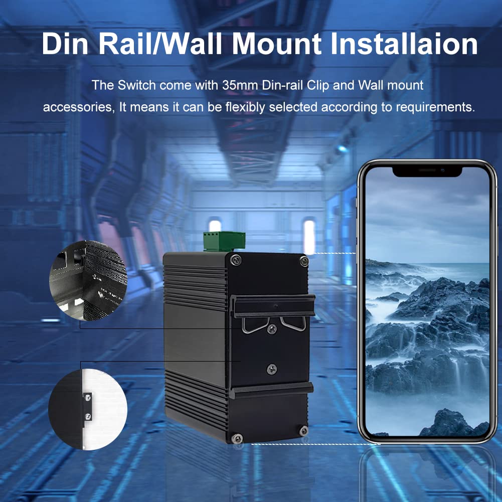 Mini Industrial Switch 10 Ports Gigabit Switch Hardened 10 Port Rj45 10/100/1000Mbps Ethernet Switch Din Rail Mount Outdoor Ethe