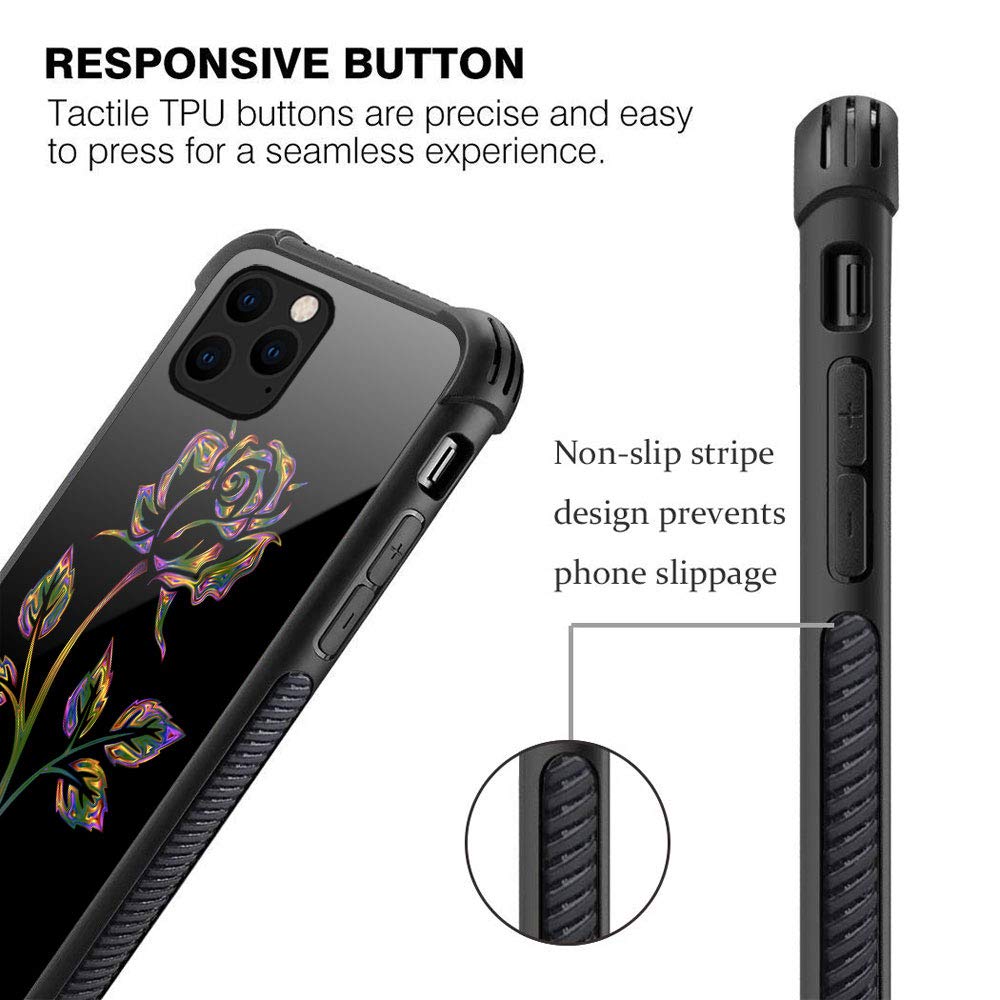 ZHEGAILIAN iPhone 12 Pro Phone Case Gradual Rose Organic Glass TPU Colorful Roses 6.1 inch