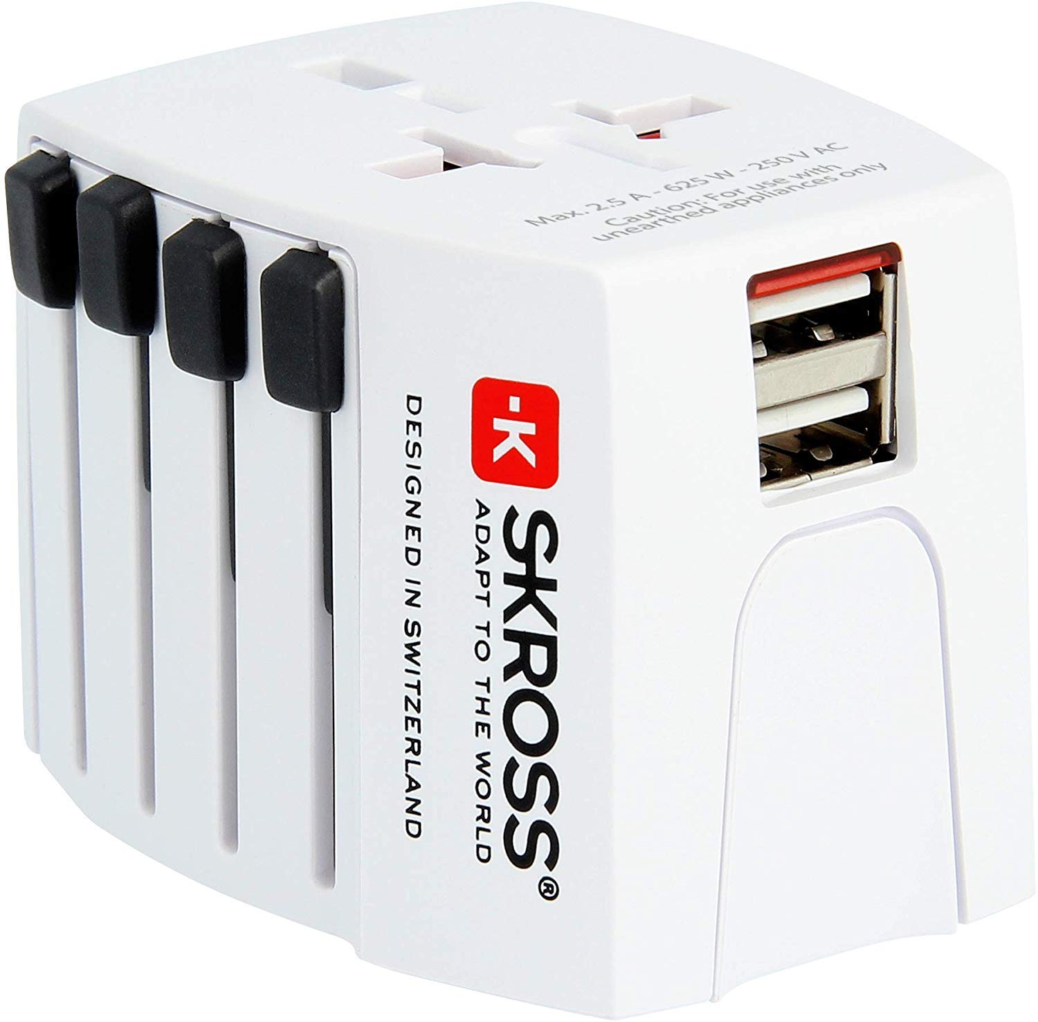 Skross White 1.302930 World Adapter Muv Usb (Type E,Type F) For Ac Adapters, Charges Smartphone And Tablet Simultaneously