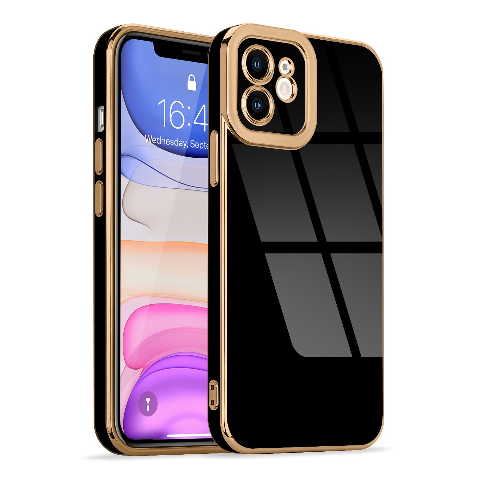Lafunda Compatible With Iphone 11 Case, Luxury Plating Cases For Women Girls Cute Electroplated Golden Edge Shockproof Tpu Bumpe