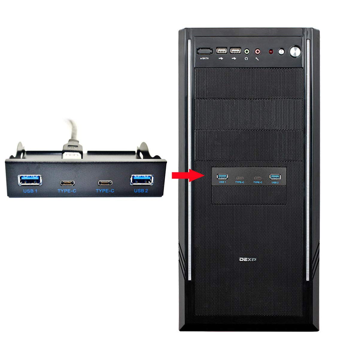 chenyang USB C & USB 3.0 HUB 4 Ports Front Panel to Motherboard 20Pin Connector Cable for 3.5' Floppy Bay
