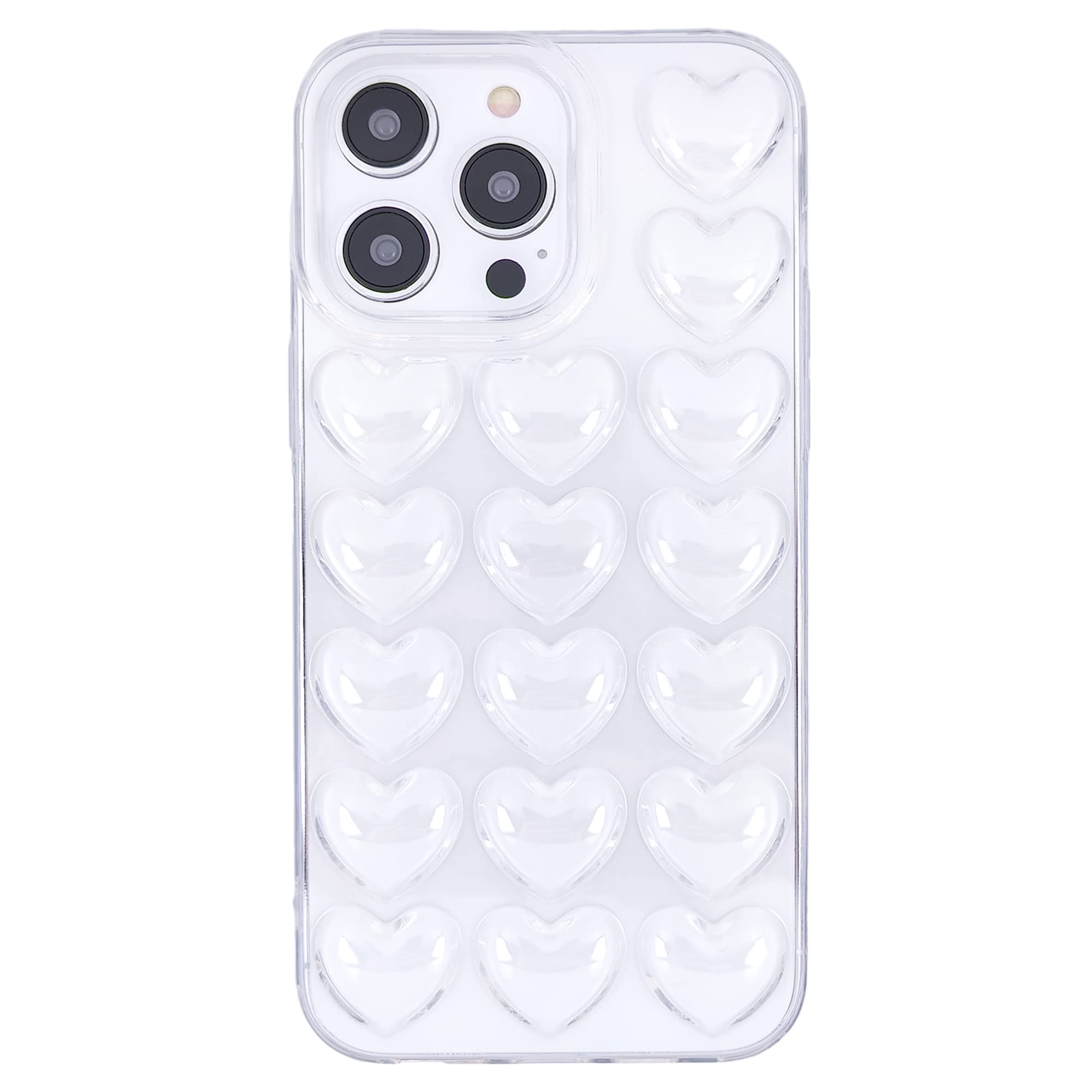 DMaos for iPhone 15 Pro Case for Women, 3D Pop Bubble Heart Kawaii Gel Cover, Cute Girly for iPhone15 Pro 6.1 inch - Clear