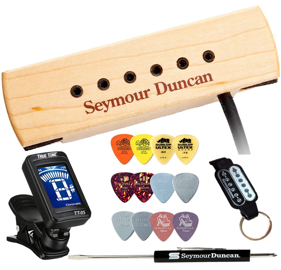 Seymour Duncan Sa 3Xl Woody Xl Soundhole Acoustic Gutiar Pickup Bundle With Fender Picks, True Tune Tuner 11500 32