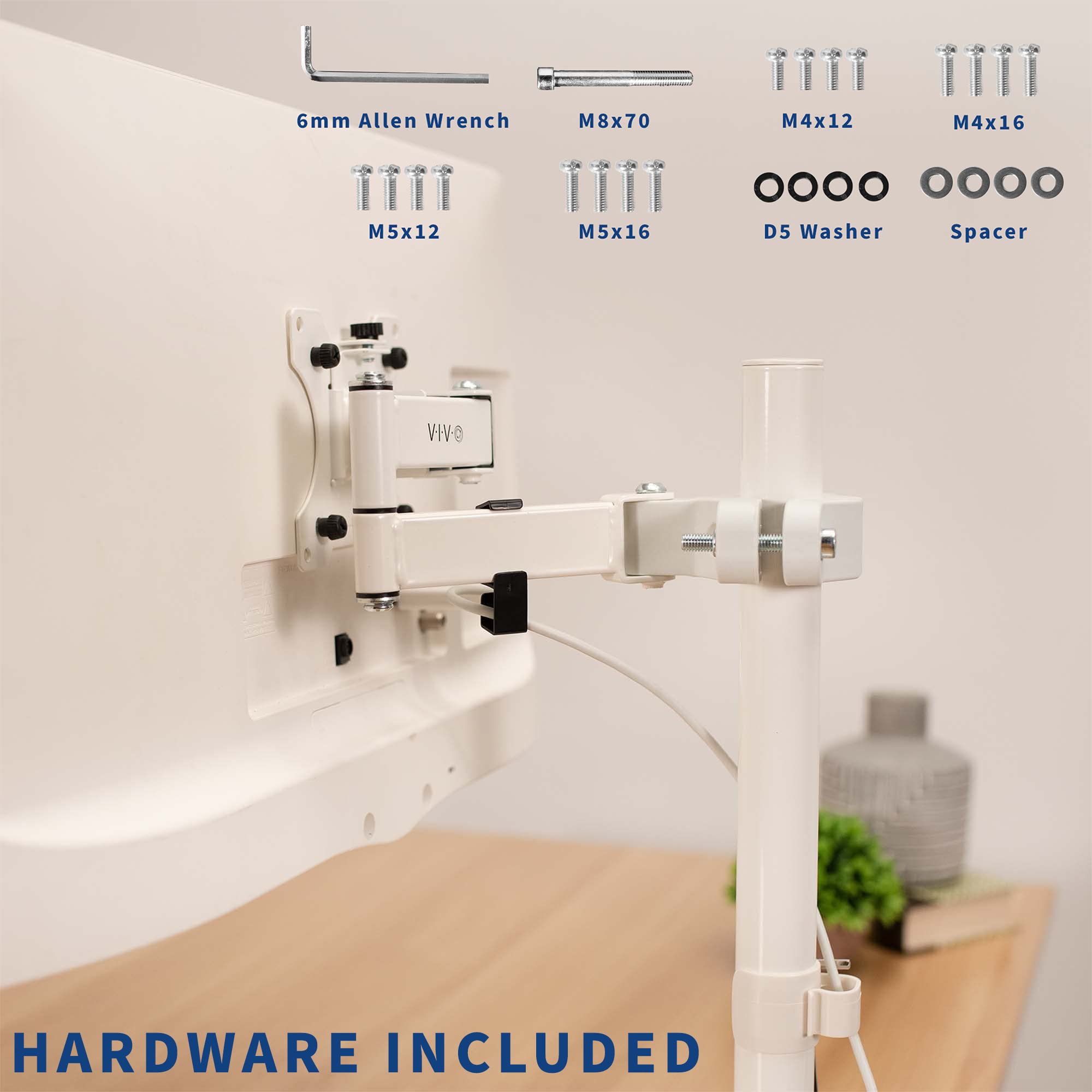 VIVO Steel Universal Full Motion Pole Mount Monitor Arm with Removable 75mm and 100mm VESA Plate, Fits 17 to 32 inch Screens, White, MOUNT POLE01AW