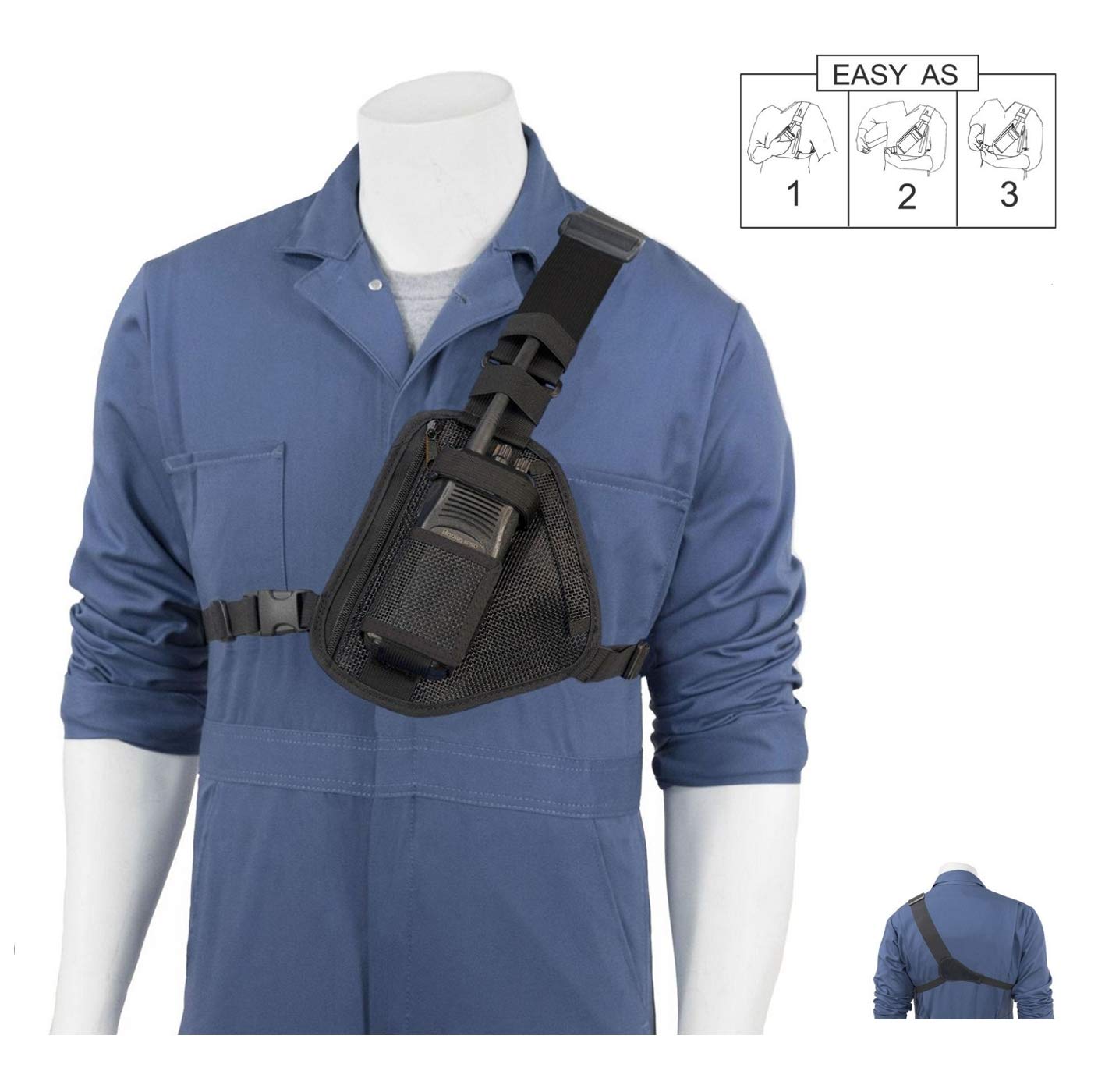Holsterguy Rch 101M (Mesh) Radio Chest Harness Shoulder Radio Holster Chest Pack Adjustable Single Radio Pouch Two Way Radio Hol