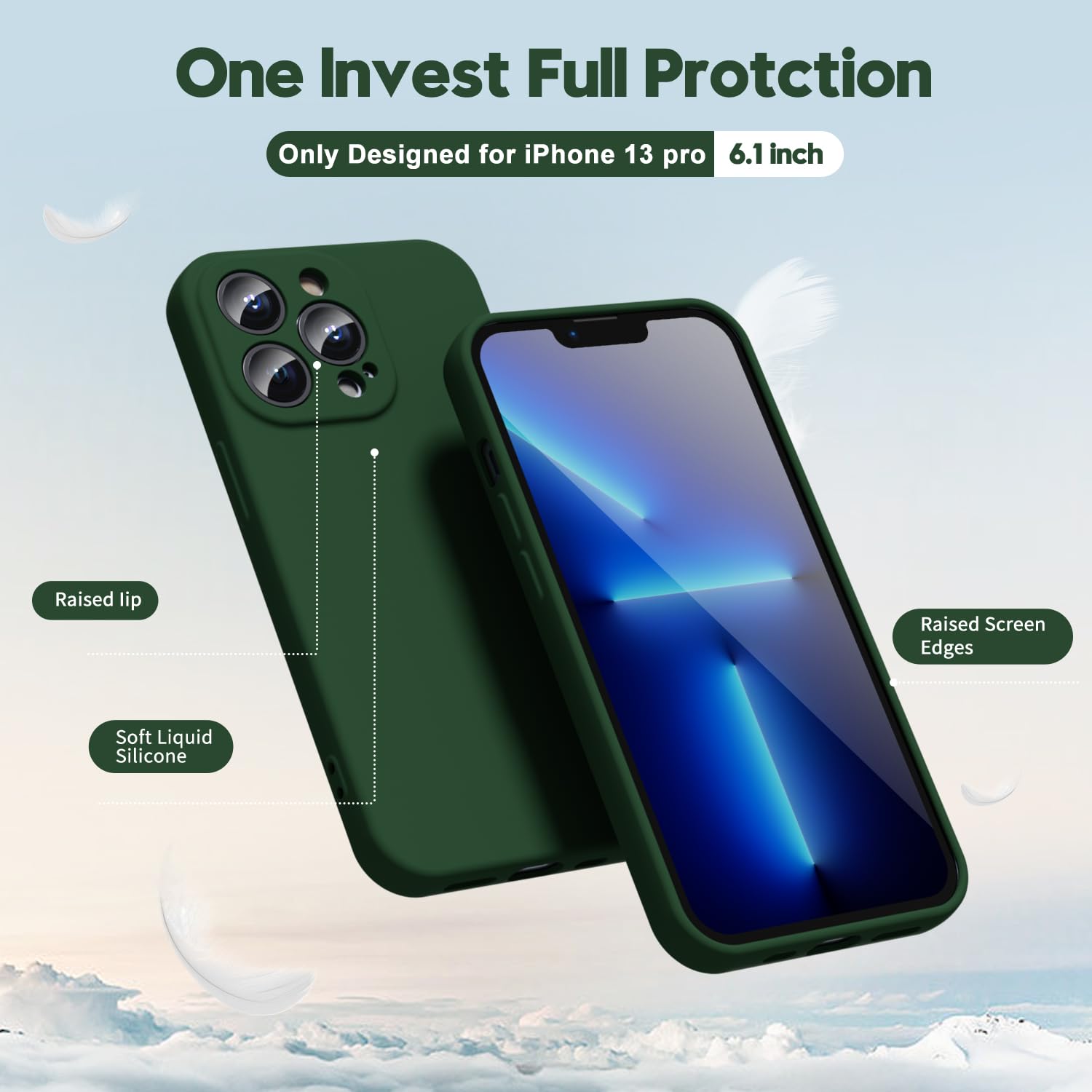 Oakxco Designed For Iphone 13 Pro Phone Case Liquid Silicone, Cute Thin Slim Soft Rubber Tpu Plain Smooth Gel Cover For Women Gi