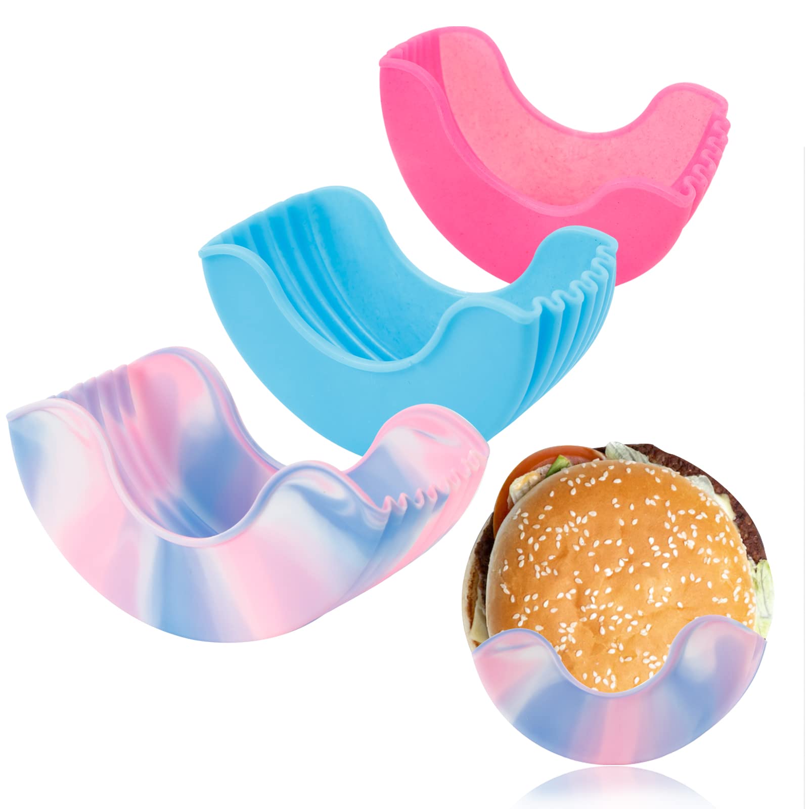 Qoyapow 3Pcs Retractable Burger Fixed Box Adjustable Hamburger Holders Reusable Washable Retractable Hamburger Clip Silicone Rac