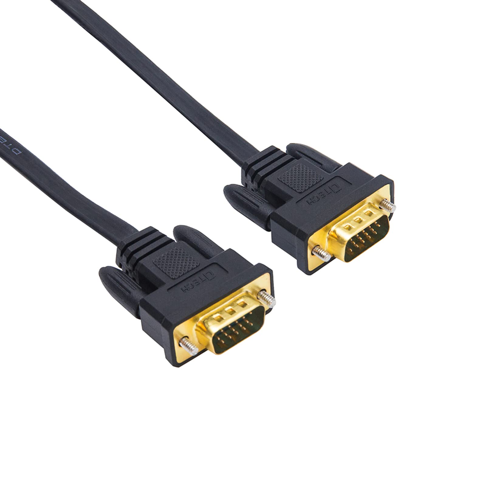 Dtech 25Ft Ultra Thin Flat Type Computer Monitor Vga Cable Standard 15 Pin Male To Male Connector Svga Wire 25 Feet   Black