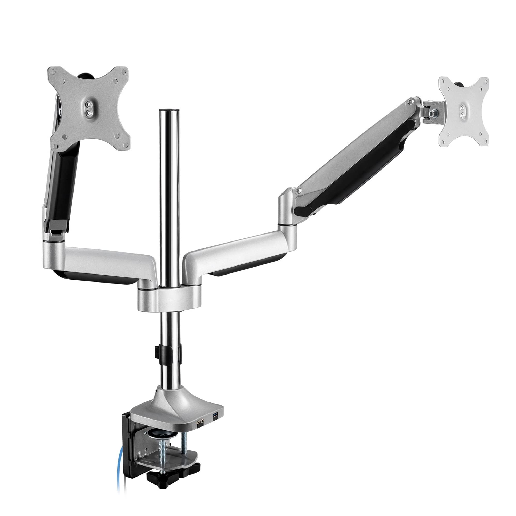 SIIG Dual Monitor Stand for 13 to 32, Premium Desk Mount with USB and Audio Ports, Height Adjustable, Tilt and Swivel, Max VESA 