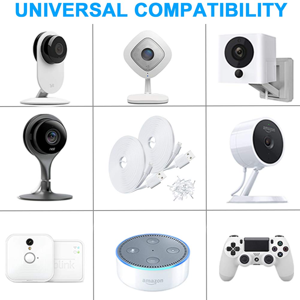 Scovee 2 Pack 20Ft Power Extension Cable For Wyze Cam Pan,Wyzecam,Kasa Cam,Yi Dome Home,Furbo Dog,Nest Cam,Oculus Go,Blink,Cloud