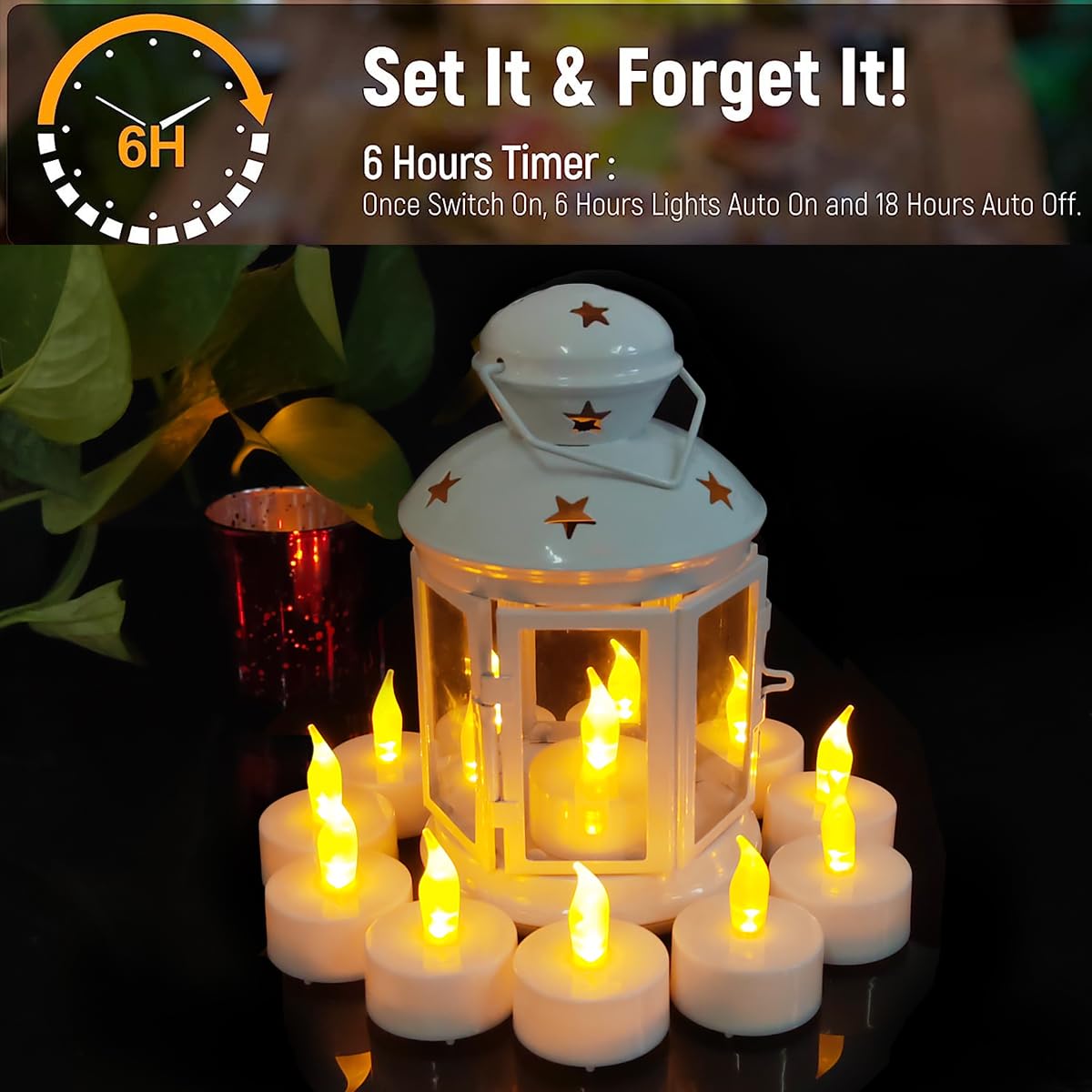 Led Tea Lights With Timer, 6 Hours On And 18 Hours Off In 24 Hours Cycle Automatically,12 Pack Flickering Battery Flameless Led